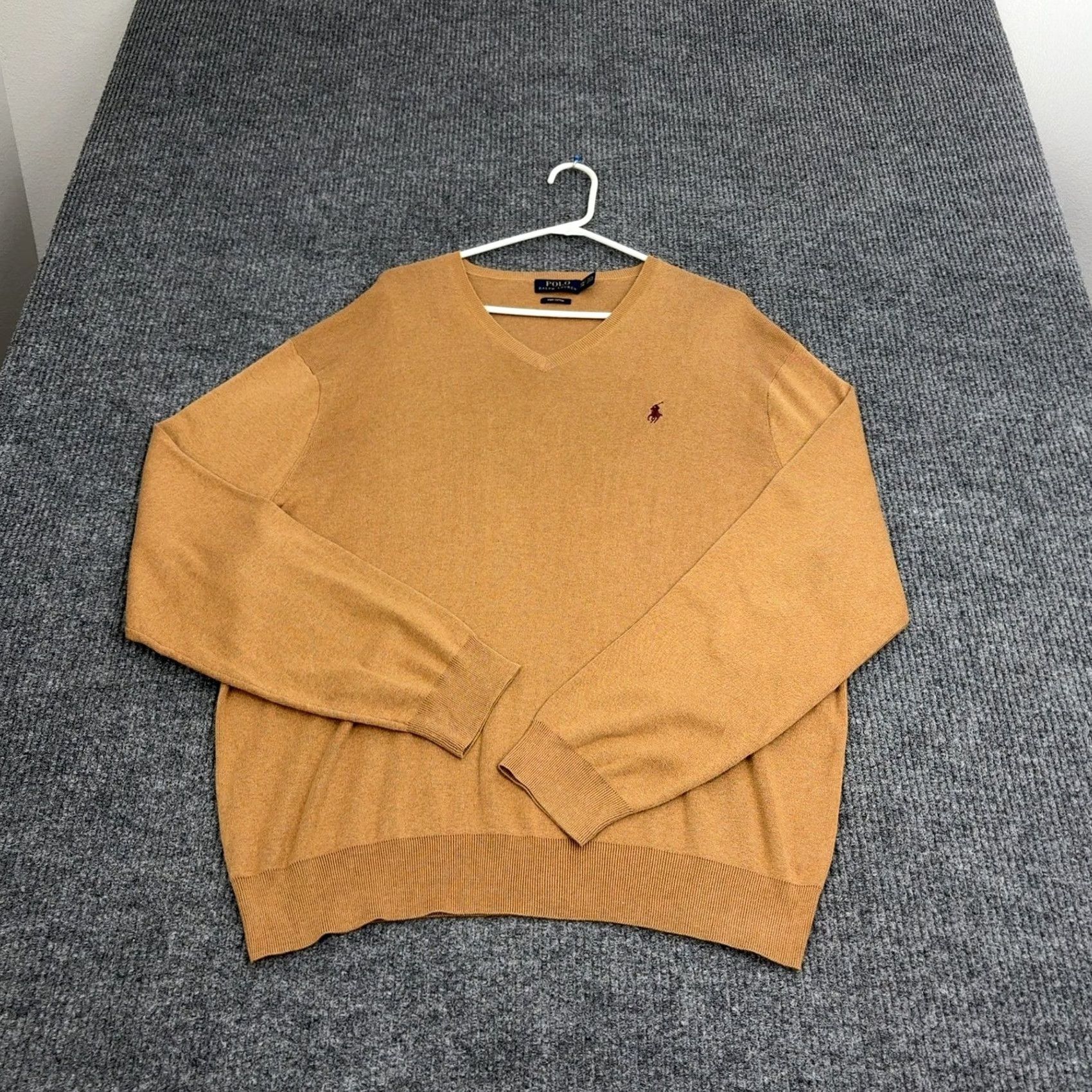 Polo Ralph Lauren Polo Ralph Lauren Sweater Mens XXL V-Neck Long Sleeve Pima Cotton Tan Beige Classic Preppy Logo Embroidered Pullover Size US XXL / EU 58 / 5 - 6 Thumbnail