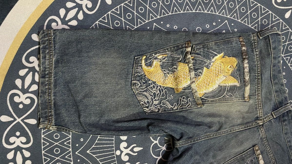 If Six Was Nine Memory Special Japanese Koi Fish Embroidery Short Jeans Size US 35 - 6 Thumbnail