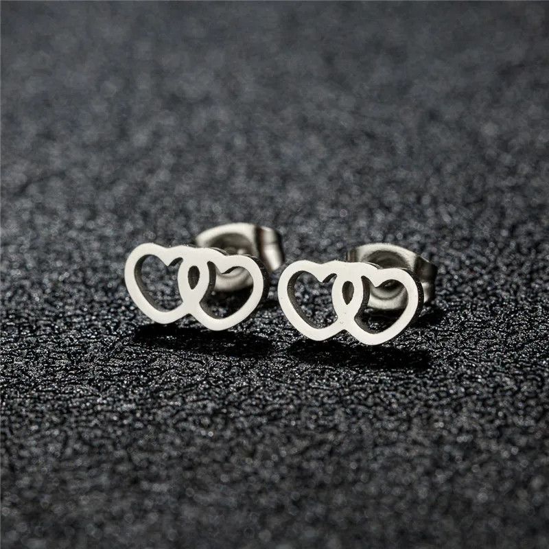 Jewelry Double Heart Earrings Charm Earring Gift Size ONE SIZE - 1 Preview