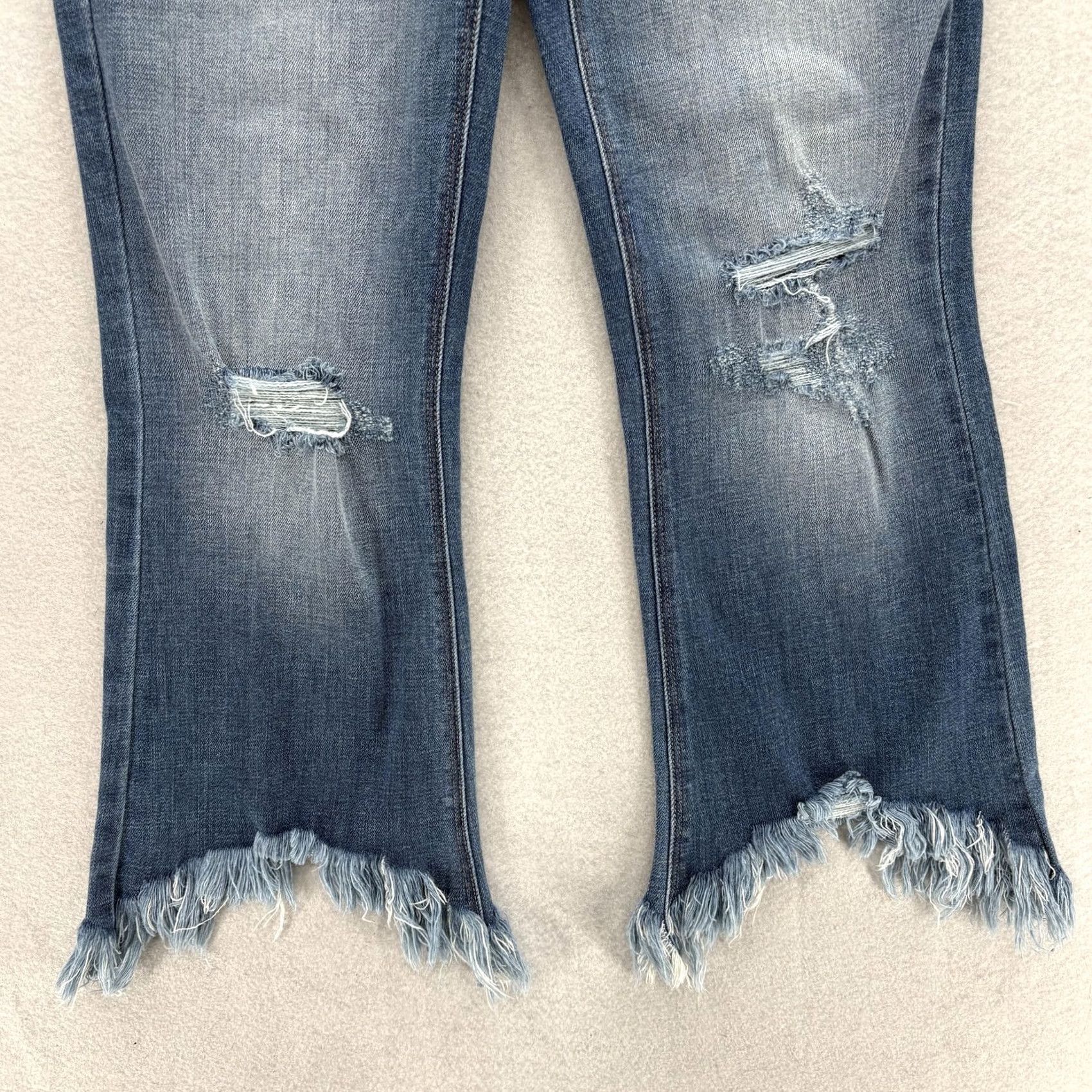Vintage Nature Denim Cropped Flare Jeans Womens High Rise Distressed Frayed Hem NWT Blue 3/25 Tailored Stretch Denim Jeans Size 42" / US 20 - 3 Thumbnail