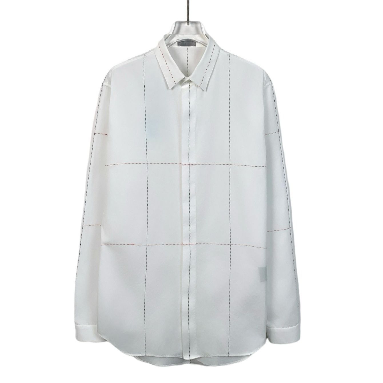 Dior Dior Mens Long Sleeve White Button-Up Shirt With Subtle Grid Size US XXS / EU 40 - 1 Thumbnail