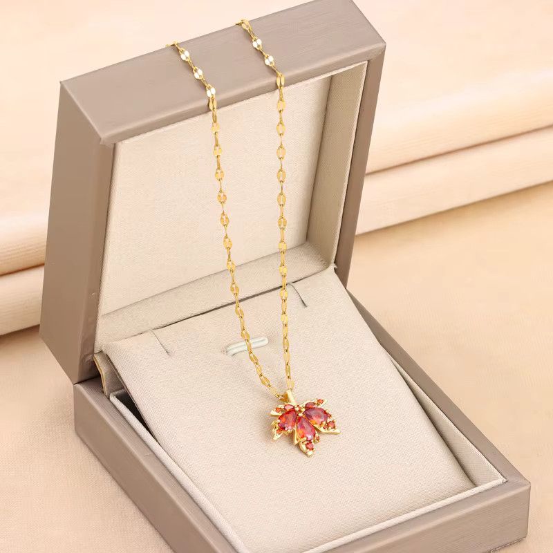 Jewelry Love Memory Red Maple Leaf Pendant Necklace Size ONE SIZE - 3 Thumbnail