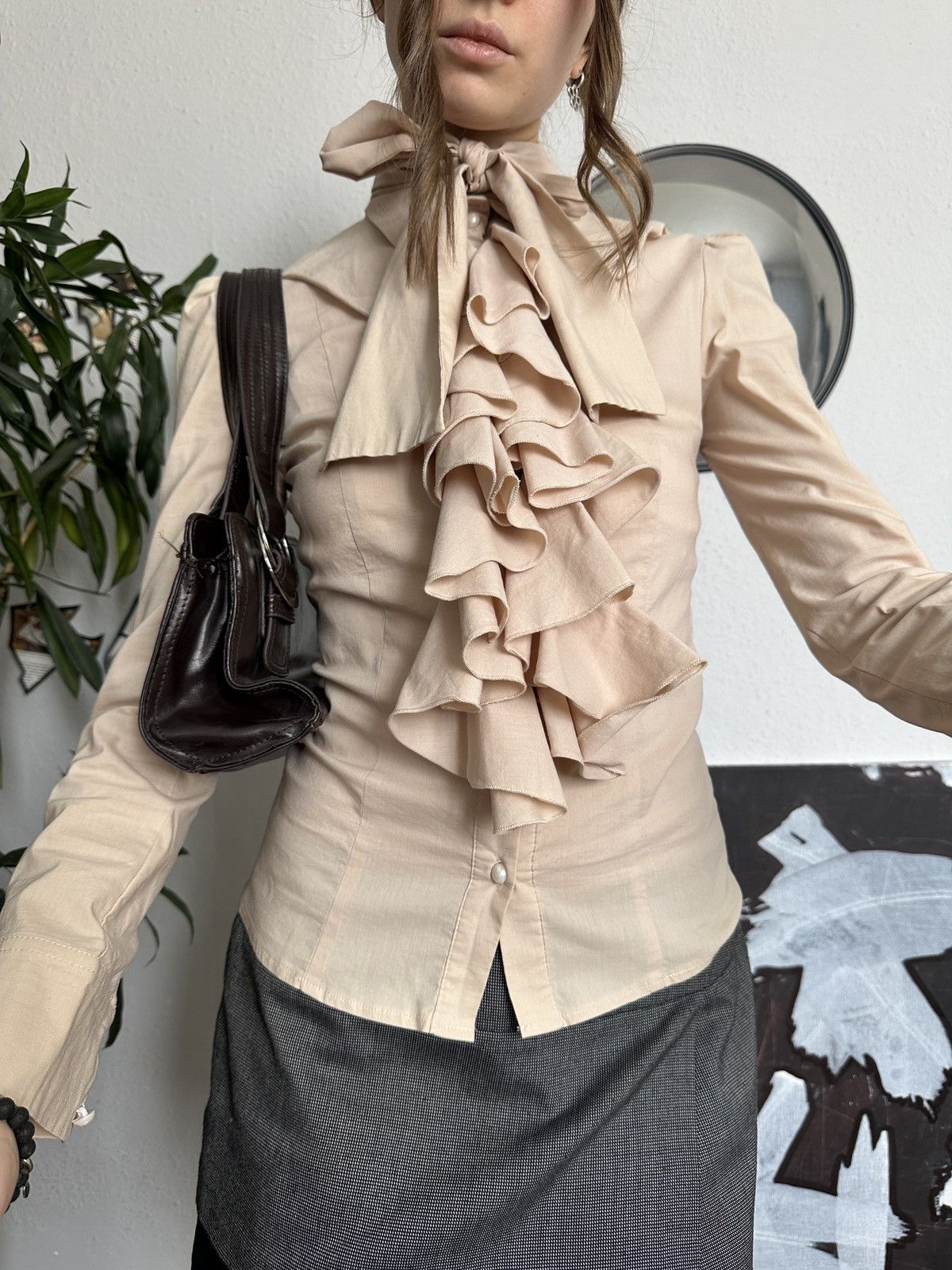 Vintage Ruffle Crinkle Blouse Voluminous Victorian Inspired Sheath Size S / US 4 / IT 40 - 5 Thumbnail