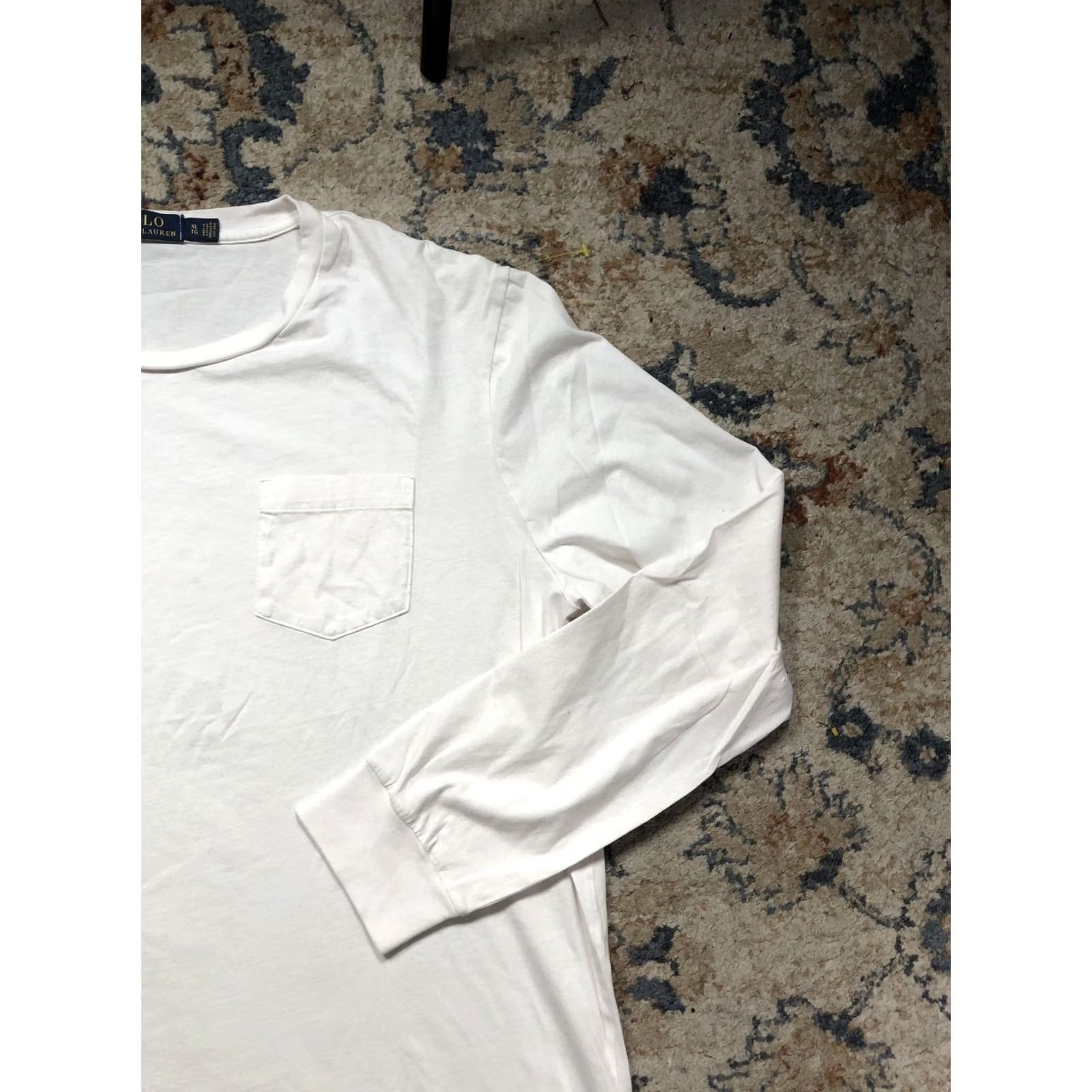 Polo Ralph Lauren Polo Ralph Lauren Shirt Mens XL White Long Sleeve Pocket Tee Pony Logo Crewneck Size US XL / EU 56 / 4 - 4 Thumbnail
