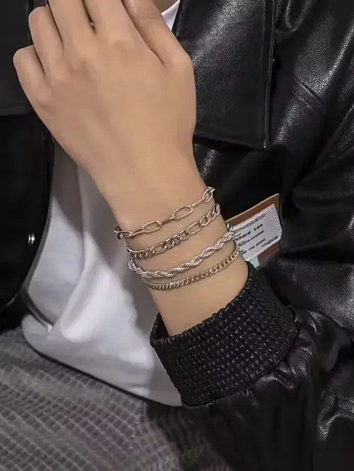 VIBE Punk Gothic Silver Vintage Minimalist 4pc Bracelet Size ONE SIZE - 1 Thumbnail