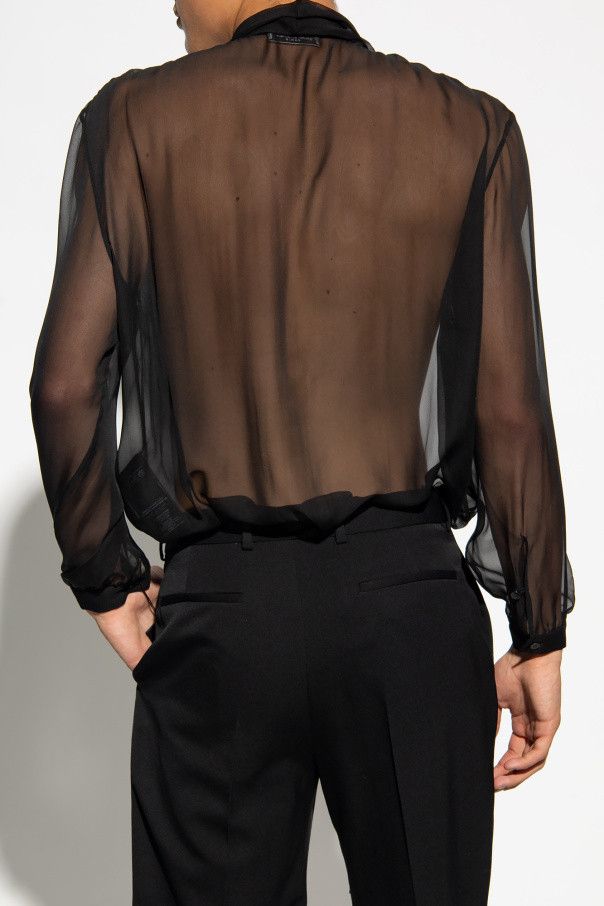 Saint Laurent Paris o1s1wg111124 Lavallière-Neck Shirt in Silk Muslin in Black Size US XS / EU 42 / 0 - 5 Thumbnail