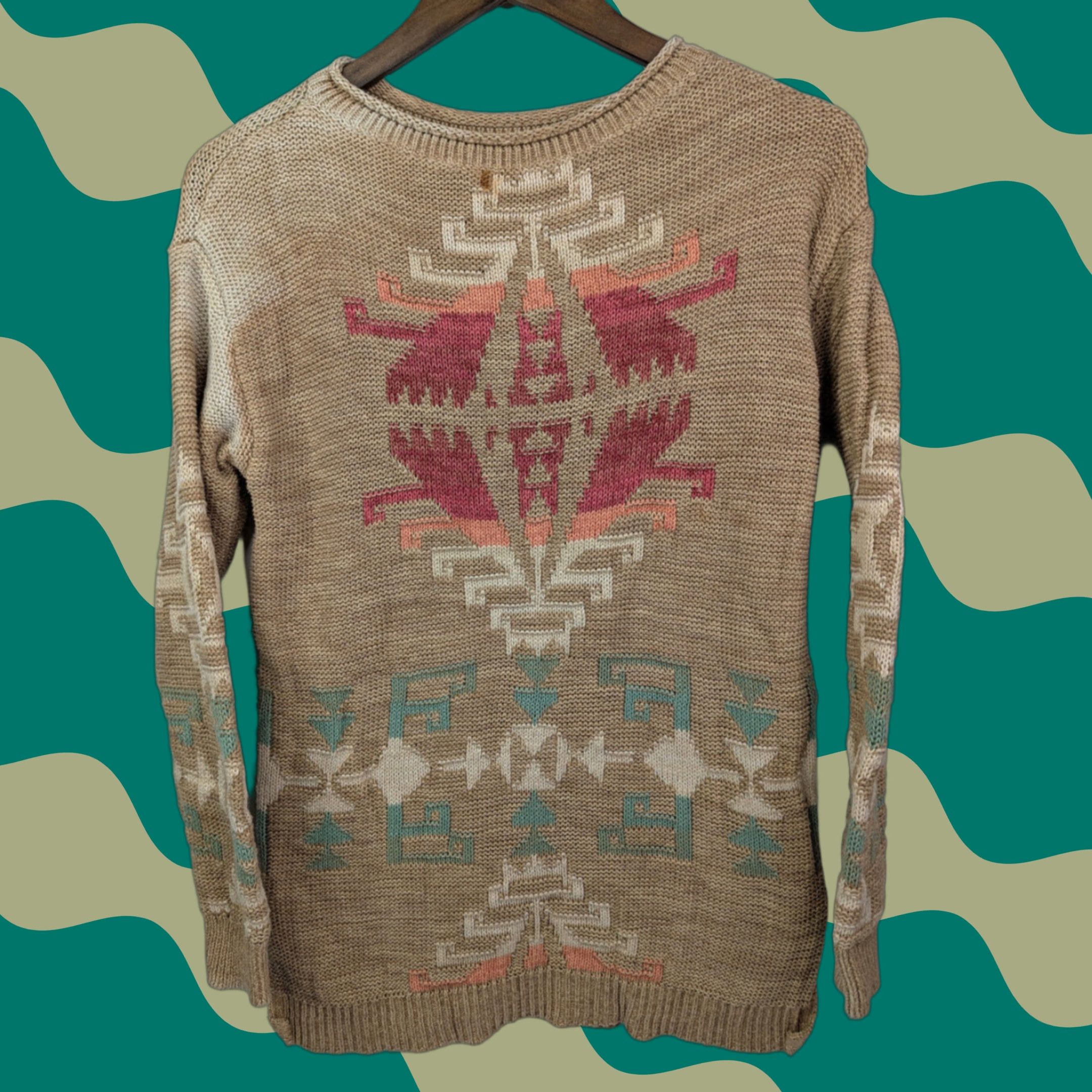 Ralph Lauren Lauren Ralph Lauren Southwest Aztec Tan Sweater Cotton Linen Blend Knit Size PM Size M / US 6-8 / IT 42-44 - 1 Thumbnail