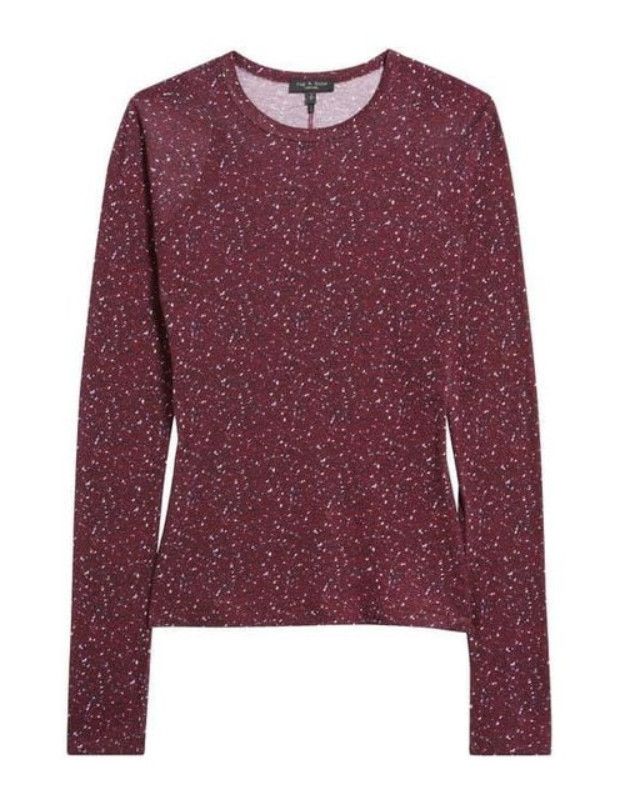 Rag & Bone Rag & Bone Red Shaw Houndstooth Cotton Top Burgundy ( L ) Size L / US 10 / IT 46 - 5 Thumbnail