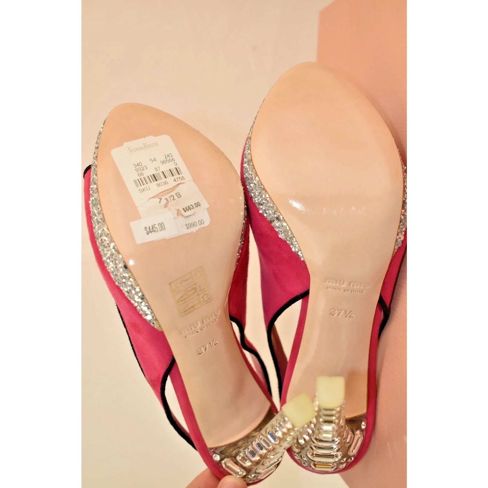 Miu Miu MIU MIU PRADA PINK SUEDE JEWELED CRYSTALS' HEELS PUMPS 37.5 Size US 7.5 / IT 37.5 - 5 Thumbnail