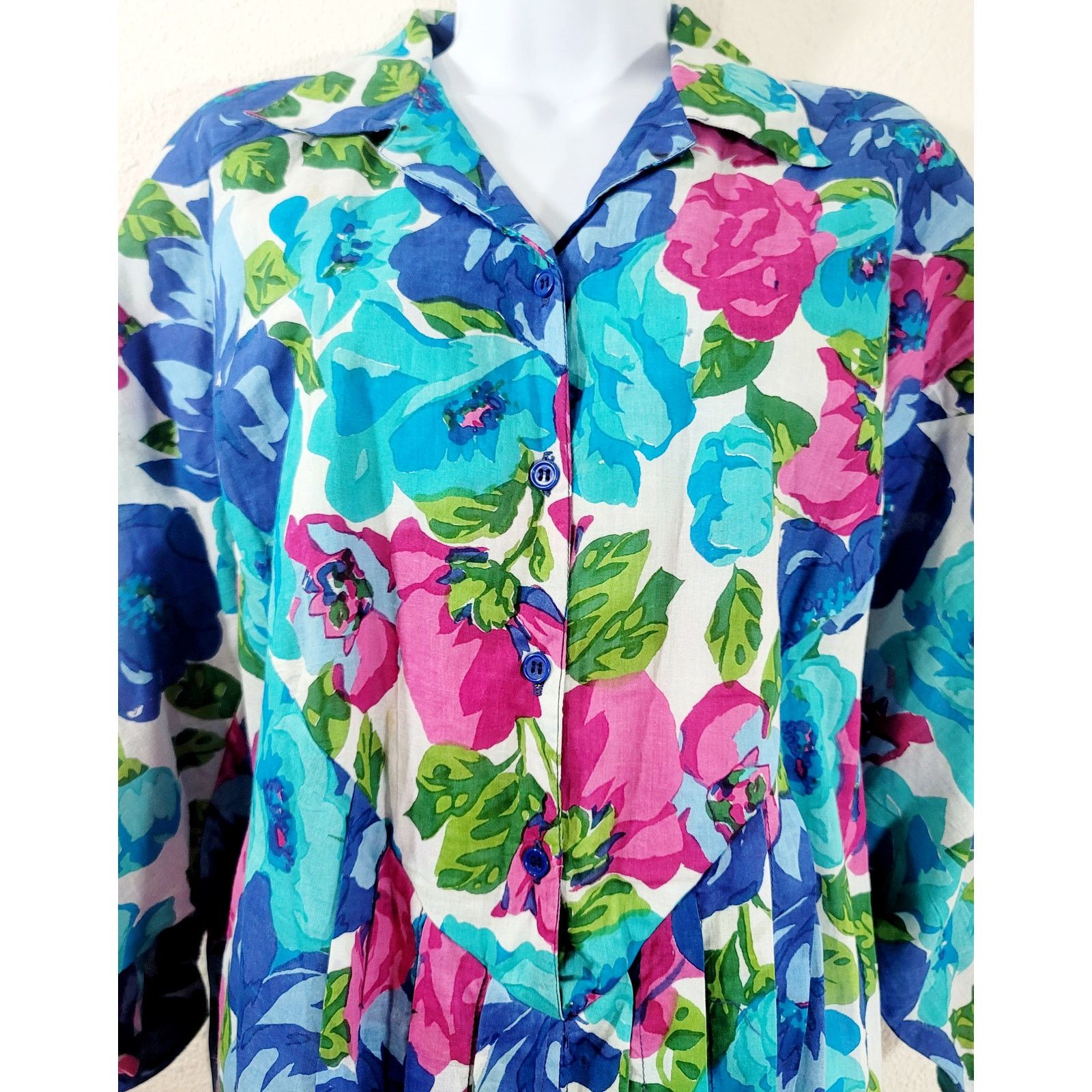 Other Sita Blue Pink Green Floral Button Bodice Pleated Dress S Size S / US 4 / IT 40 - 7 Thumbnail
