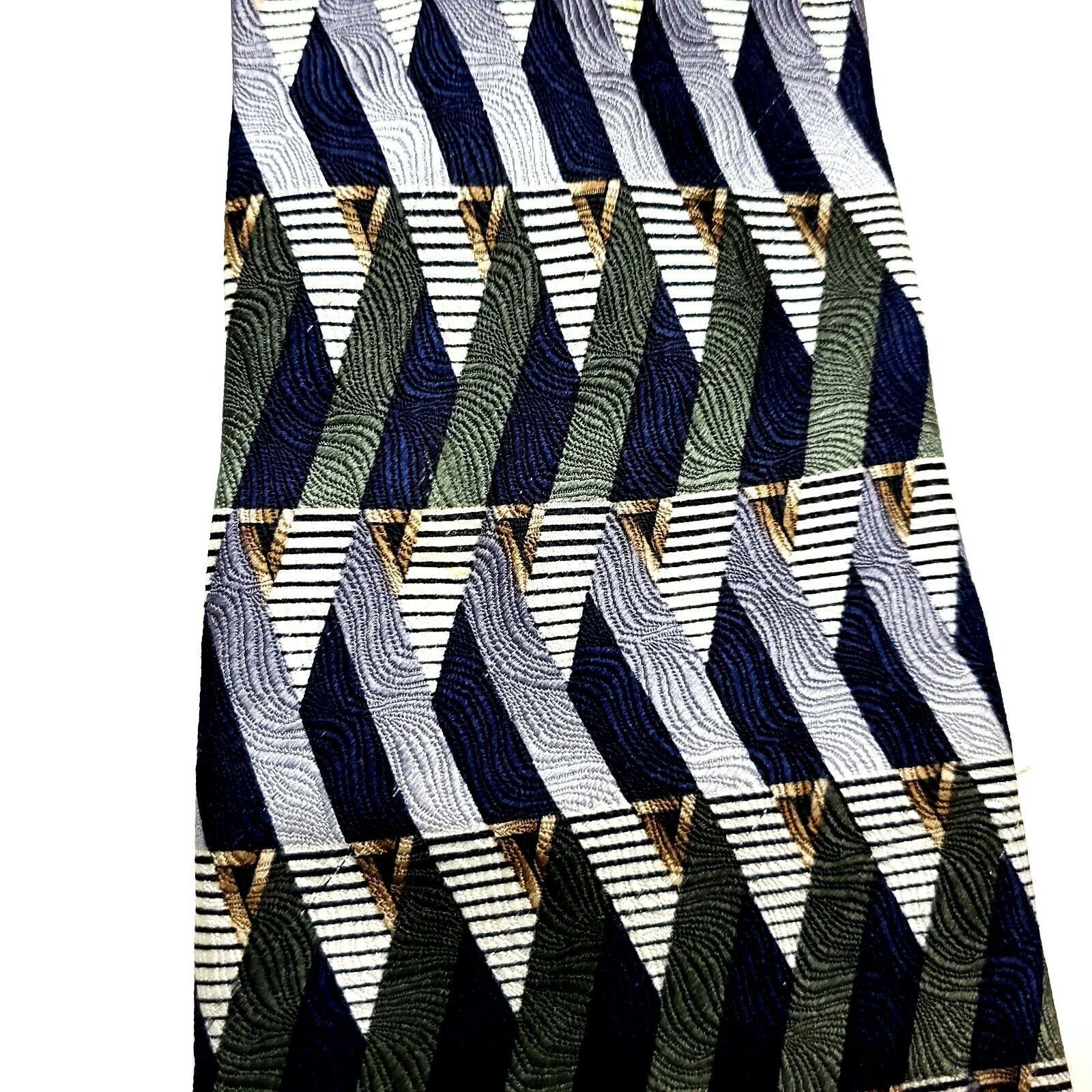 Pierre Cardin Pierre Cardin Silk Tie Print Green Silver Abstract Wide Size ONE SIZE - 2 Thumbnail