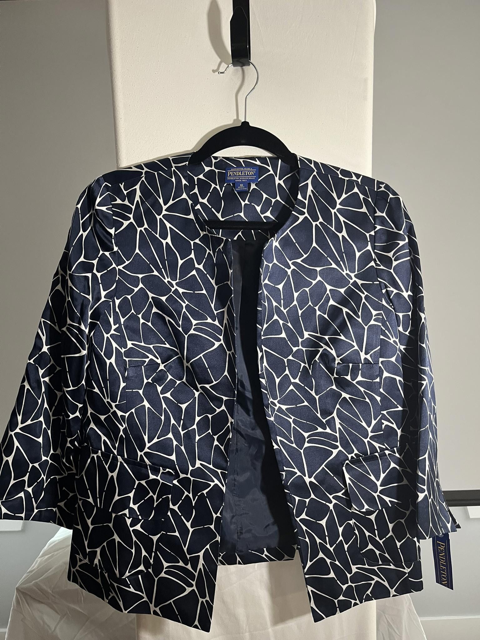 Pendleton Pendleton Vintage Petite Blazer - Stylish Navy & White Print Size L / US 10 / IT 46 - 1 Thumbnail