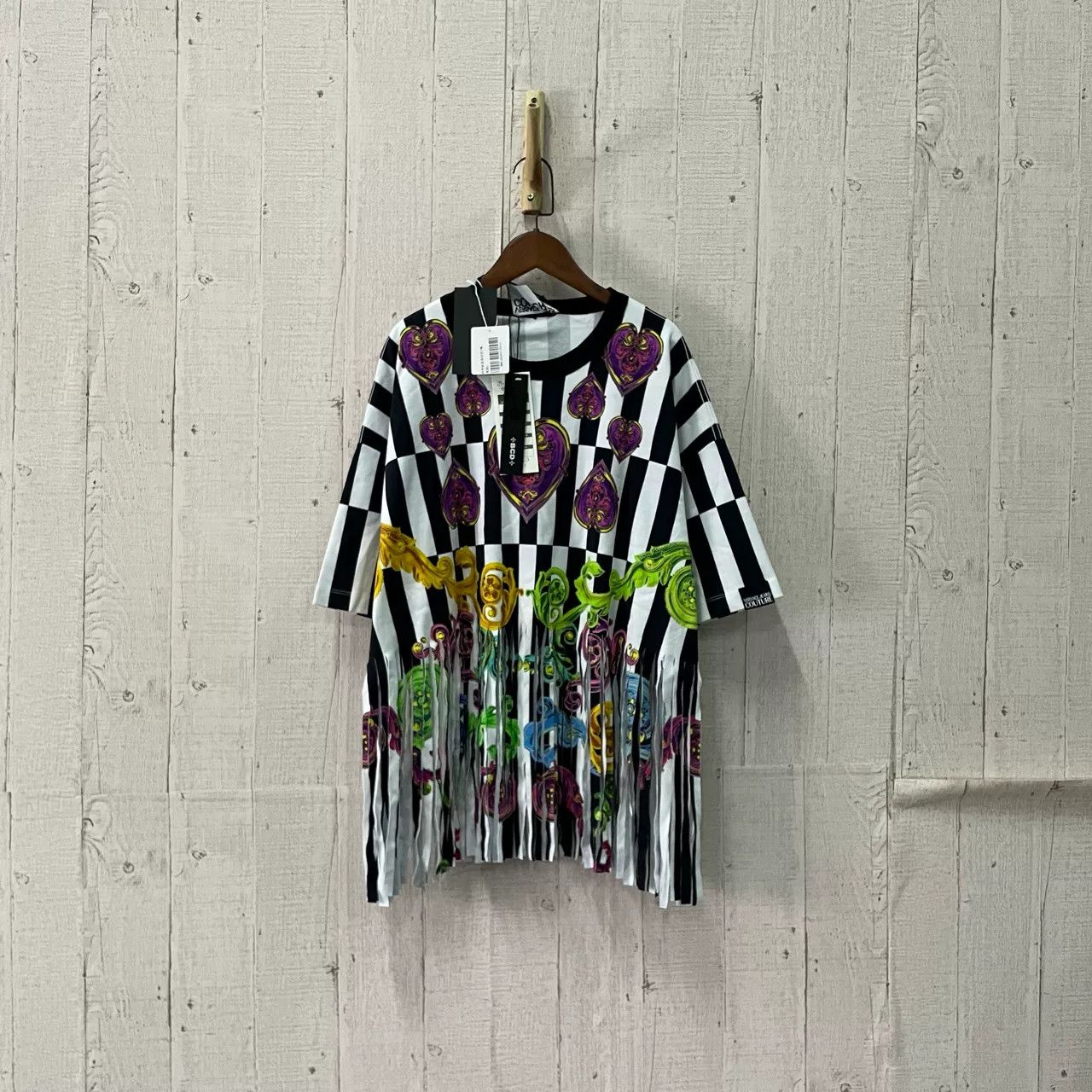 Versace Versace Black White Stripe Fringe Top Size S / US 4 / IT 40 - 1 Thumbnail