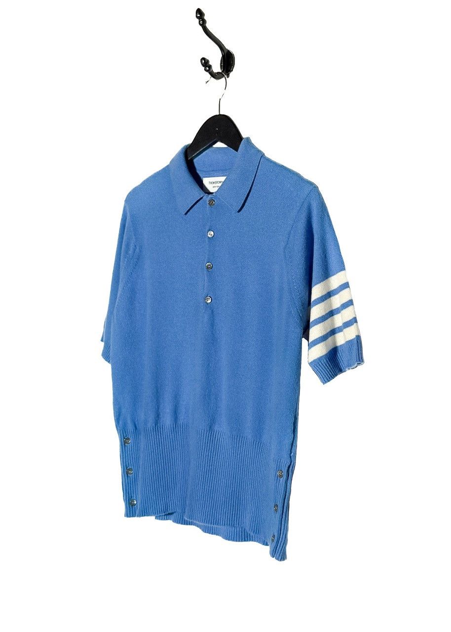 Thom Browne Thom Browne Blue Cashmere 4-Bar Short Sleeve Knit Polo Shirt Size US XL / EU 56 / 4 - 2 Thumbnail