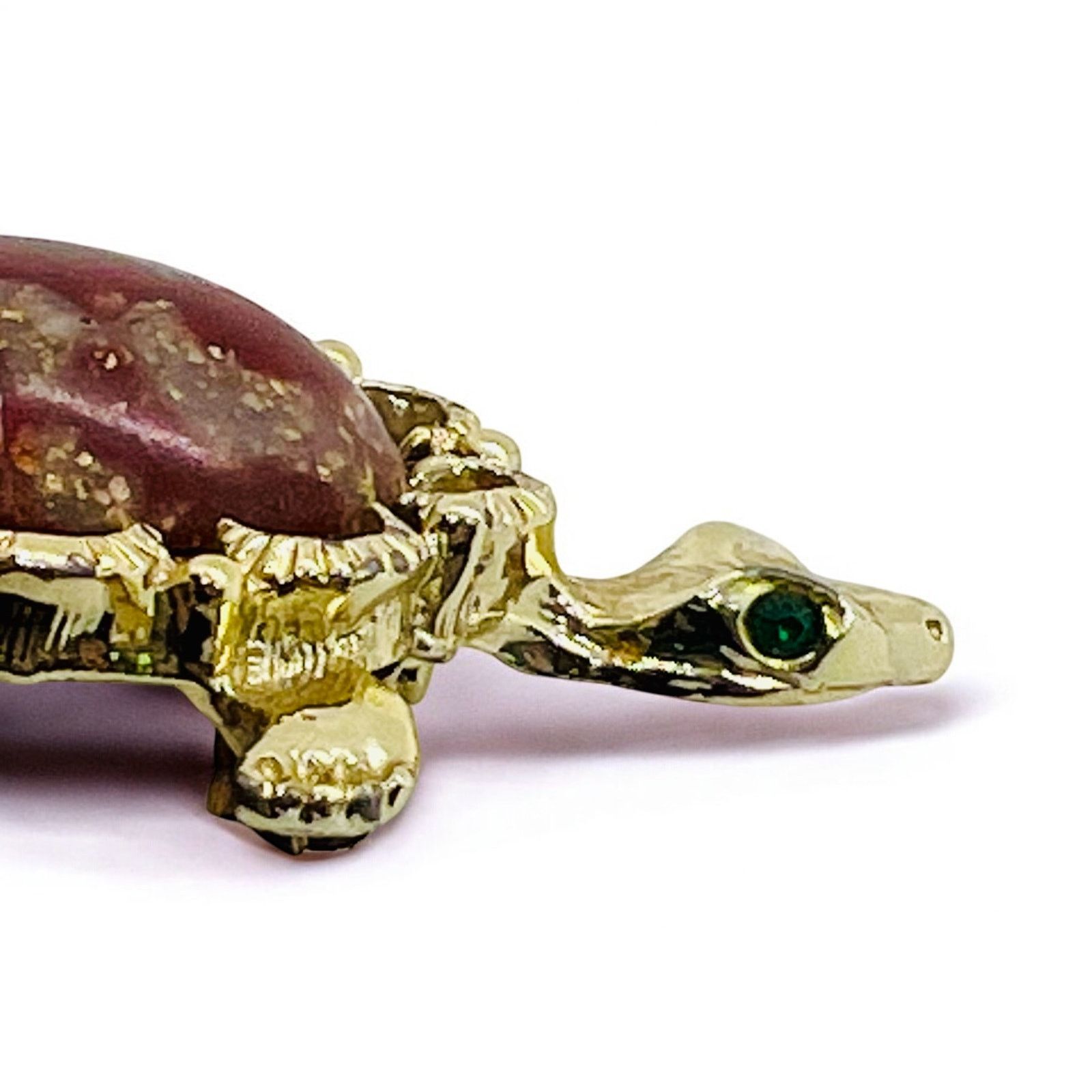 Vintage Turtle Brooch-Thermoset Faux Jasper-Gold Tone-Green Size ONE SIZE - 4 Thumbnail