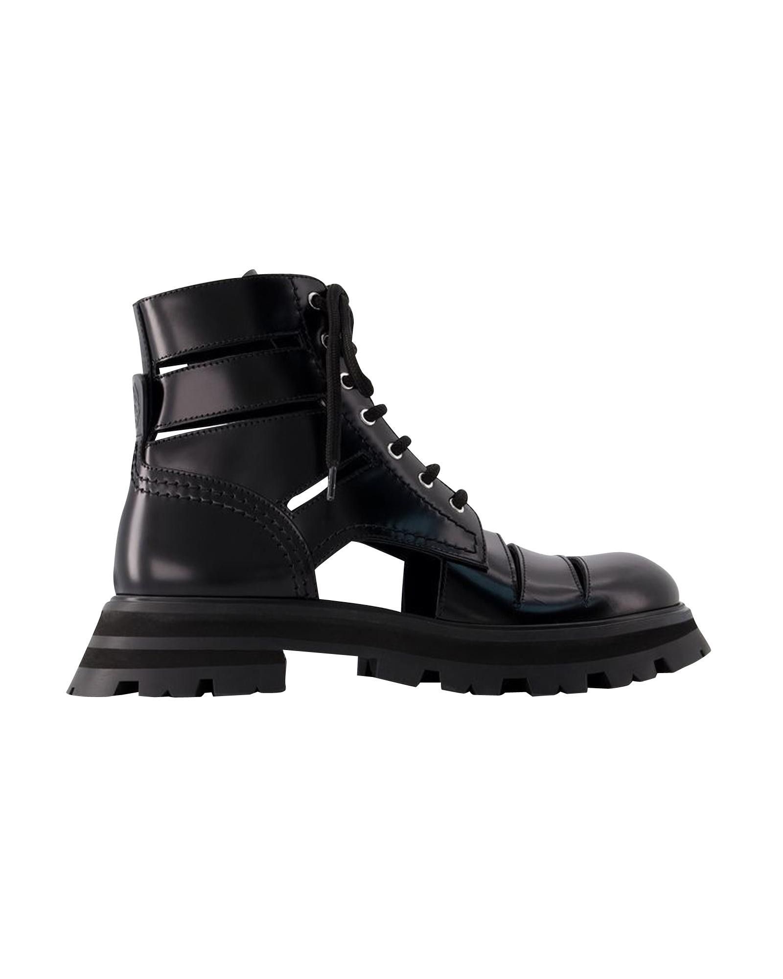 image of Alexander Mcqueen Black Leather Ankle Boots, Women's (Size 9)