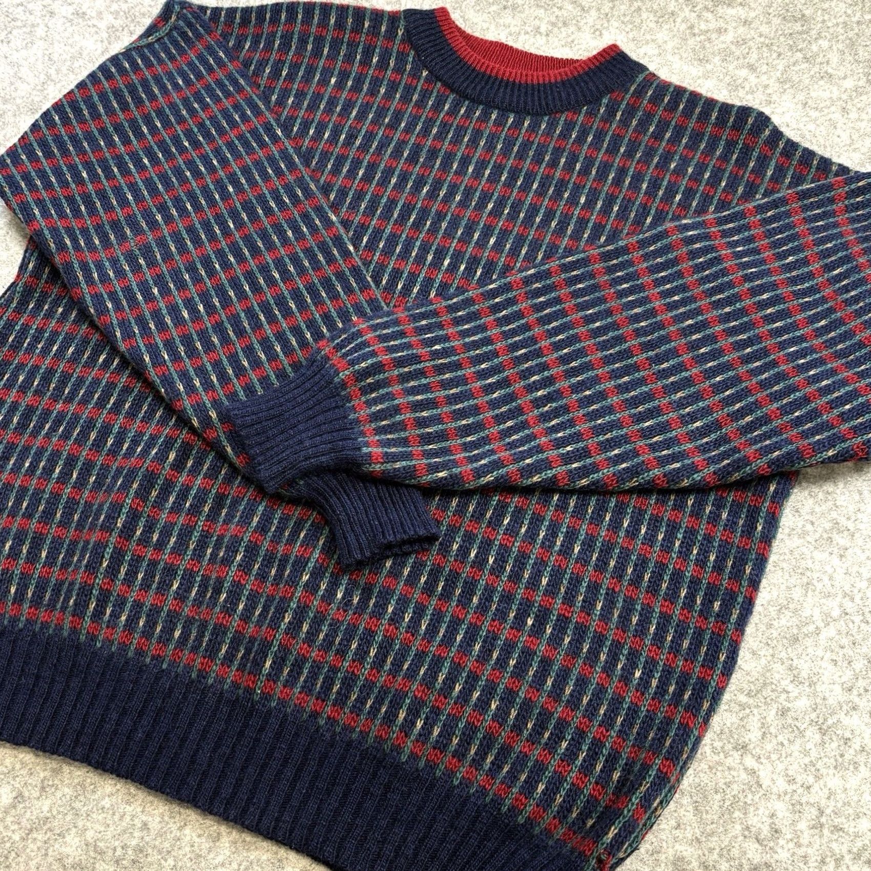 Vintage VINTAGE Karrson Norway wool blend chunky knit jumper XL Mens blue green red Crew Neck Jumper Mens 90s Retro Pattern Pullover Wool Blend Knit Size US XL / EU 56 / 4 - 3 Thumbnail