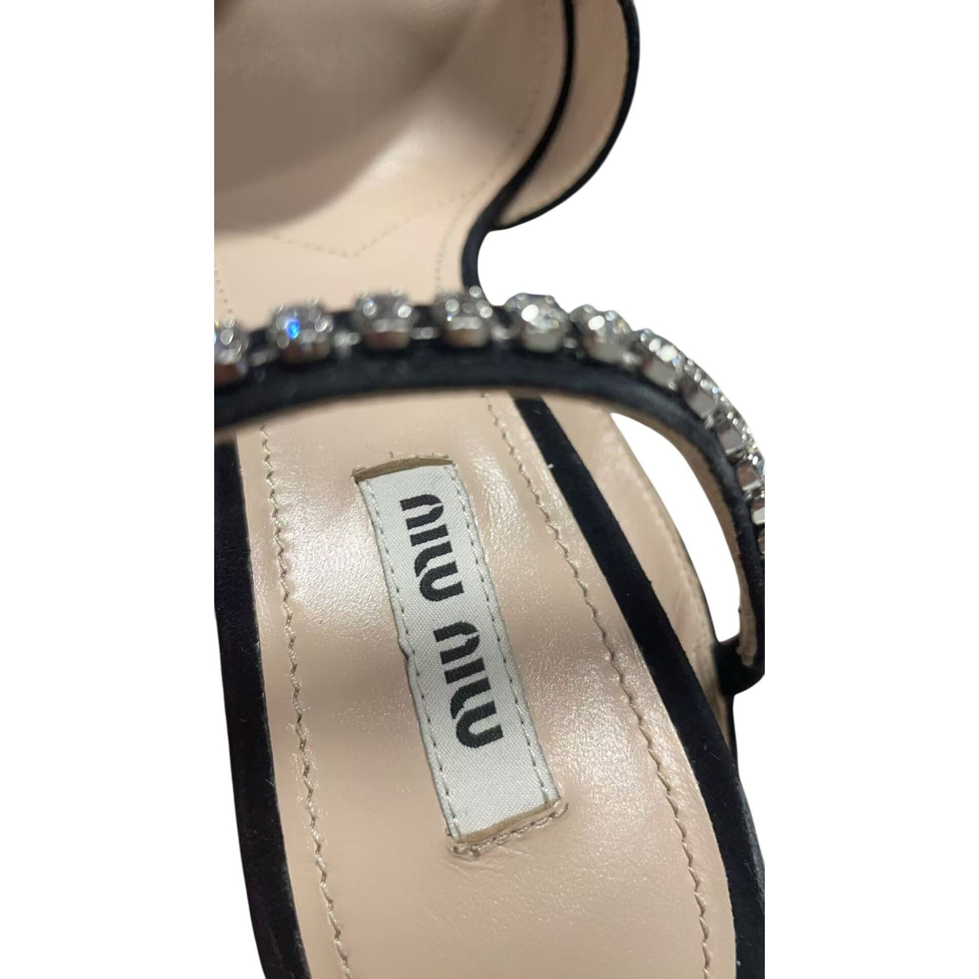 Miu Miu Miu Miu Black Suede Heels With Rhinestone Detail & Crystal S Size US 7 / IT 37 - 9 Thumbnail
