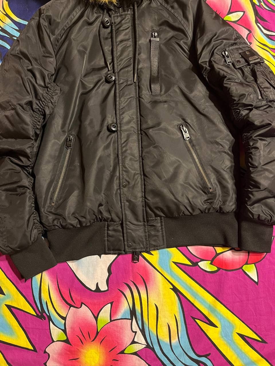 Vintage Y2K bomber jacket with fur Lgb style N2B in black