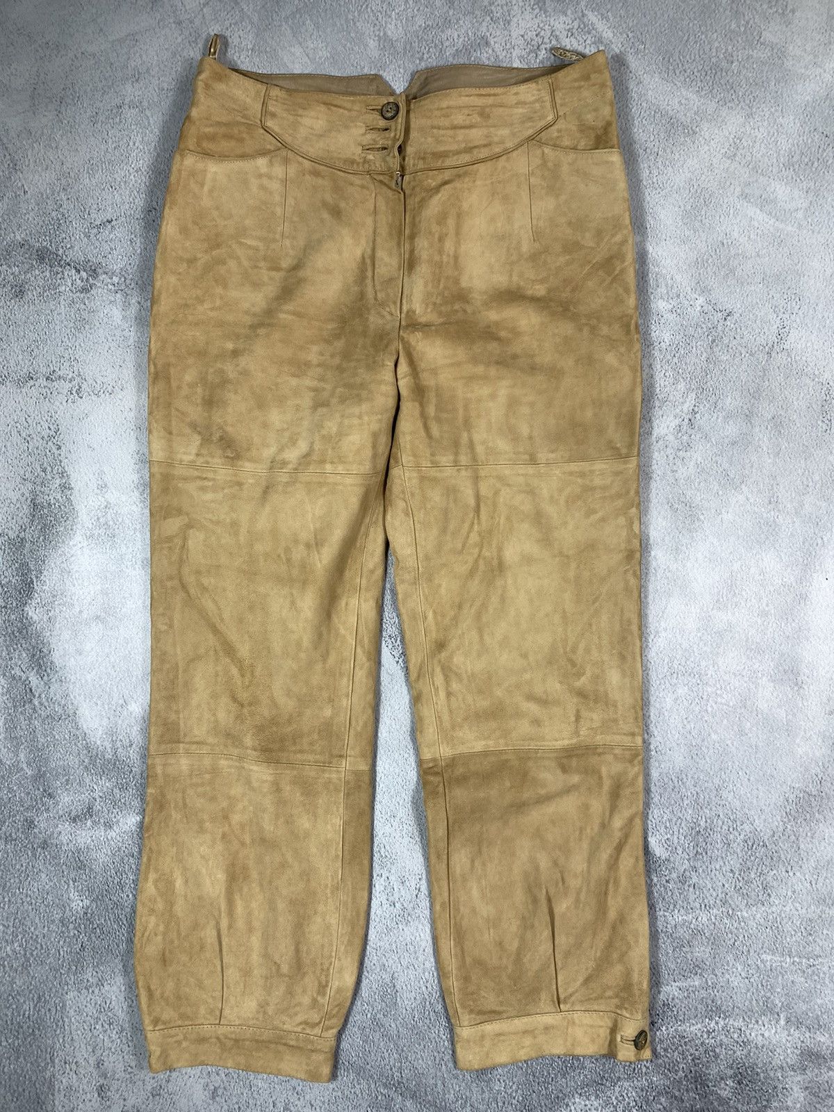 image of Genuine Leather x Leather Vintage 90's Leather Suede Pants Streetwear Size 33 in Beige, Women's