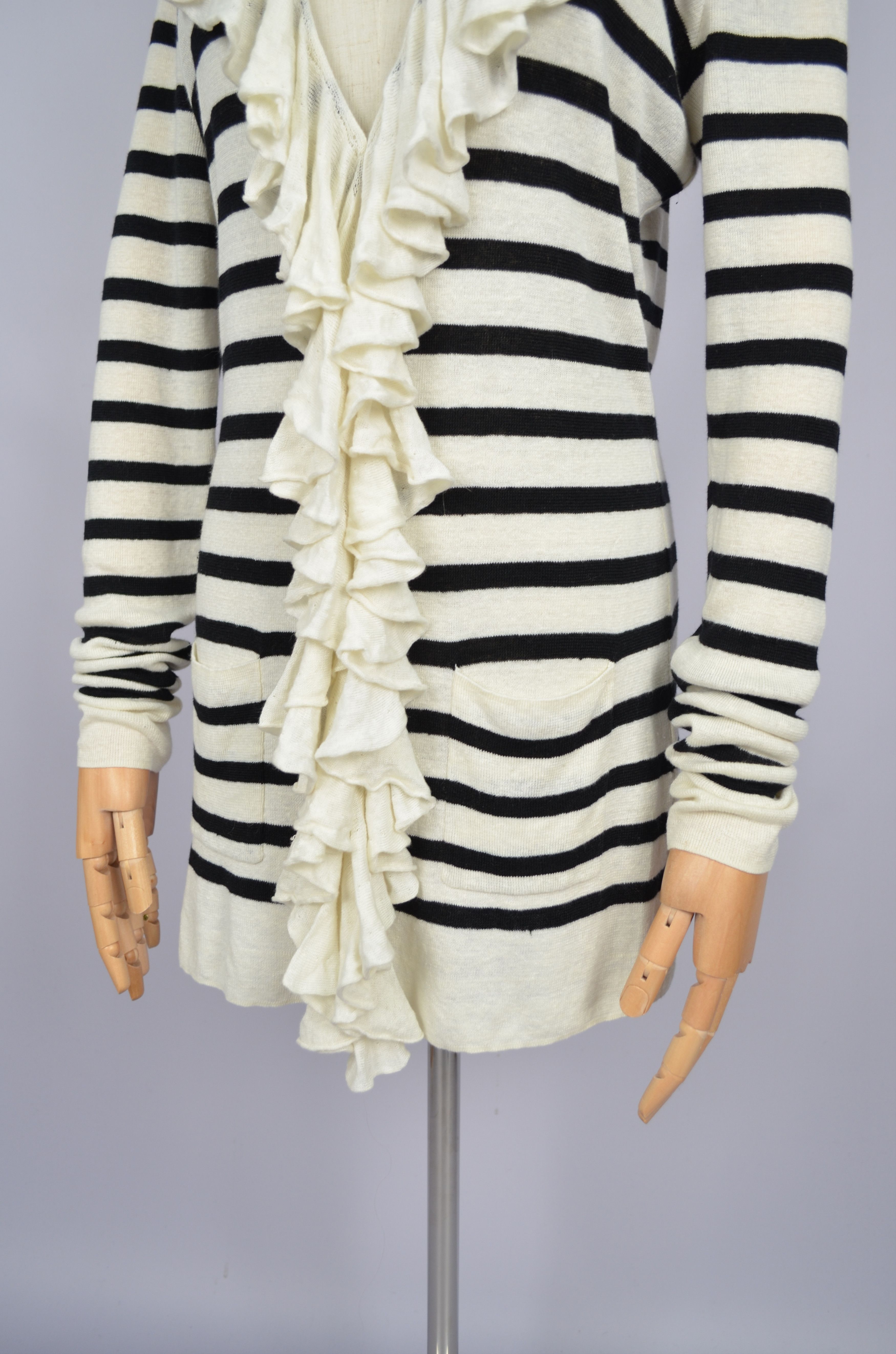 Ralph Lauren 100% Linen Knit Ribbed Trim Ruffled Cardigan