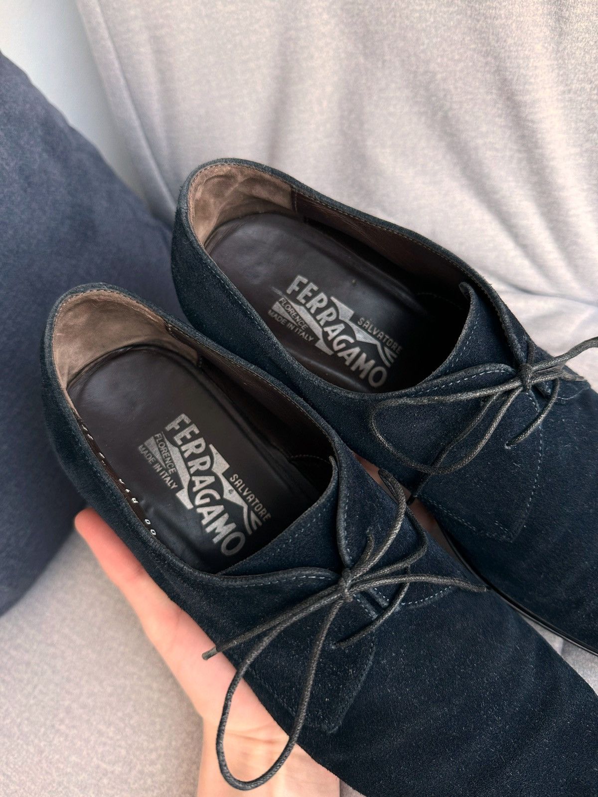 Salvatore Ferragamo Salvatore Ferragamo Dark Blue Suede Shoes Size US 8 / EU 41 - 4 Thumbnail