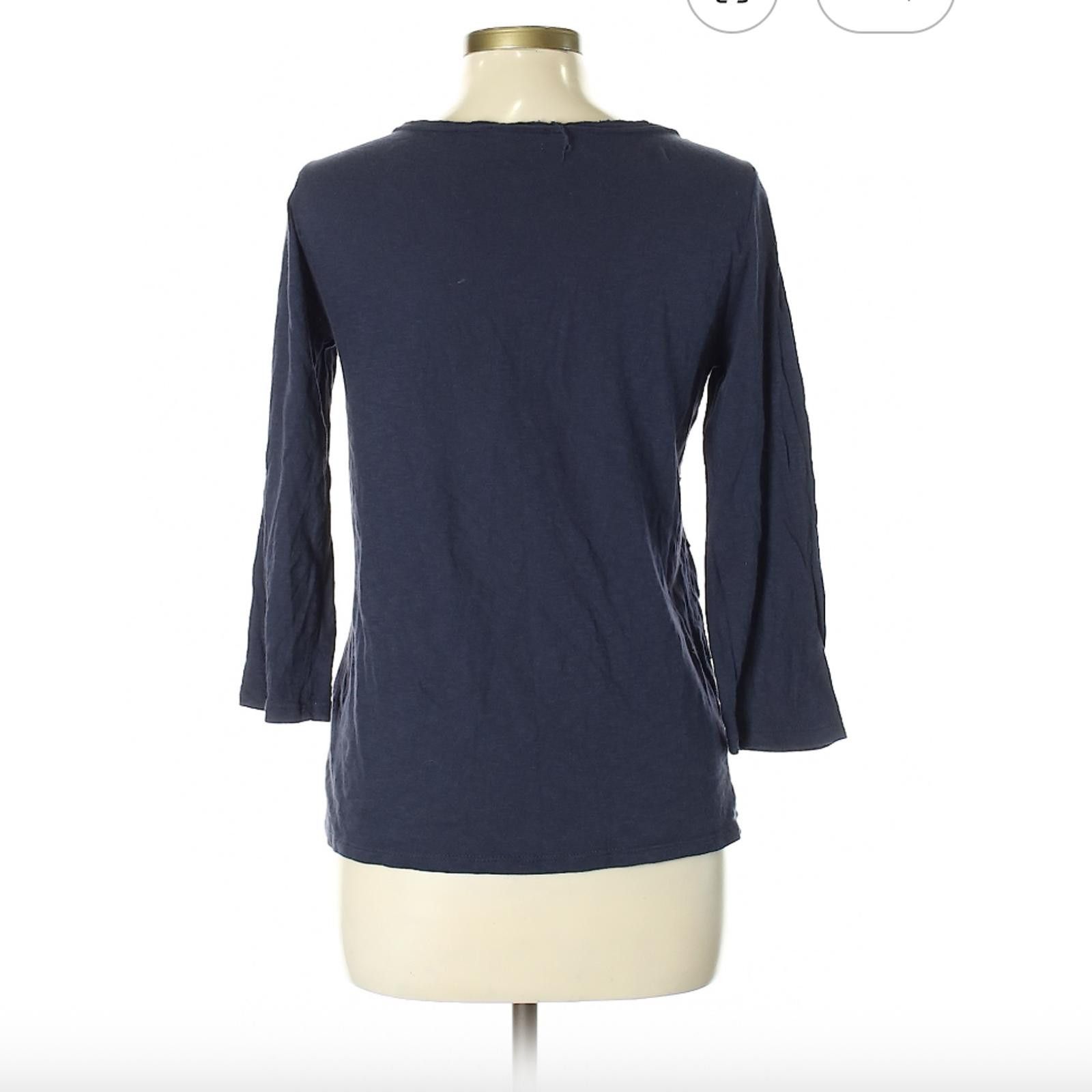 Other White House Black Market Dark Blue 3/4 Sleeve Cotton Top, L Size L / US 10 / IT 46 - 2 Thumbnail