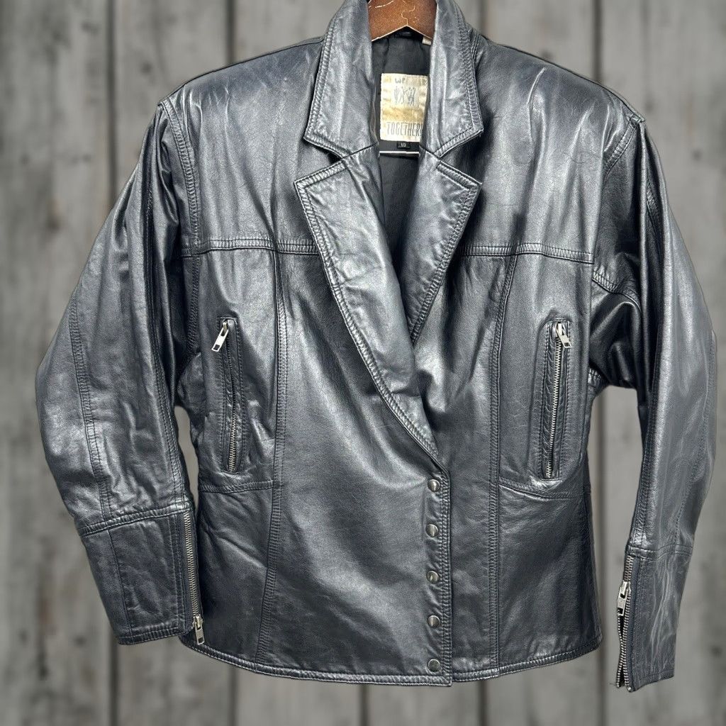 Vintage VINTAGE Together Leather Jacket Women Size 10 Black Moto Western Fringe Long Sleeve Size L / US 10 / IT 46 - 1 Thumbnail
