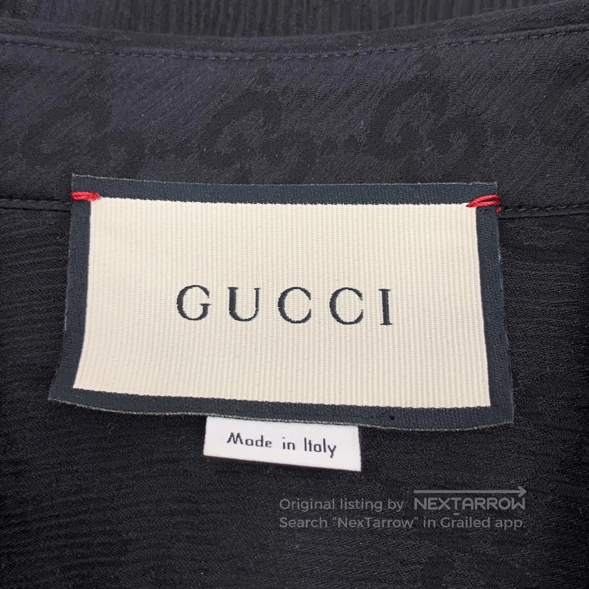 Gucci Guicci Black logo textured jacquard mulberry silk collar s Size S / US 4 / IT 40 - 5 Thumbnail