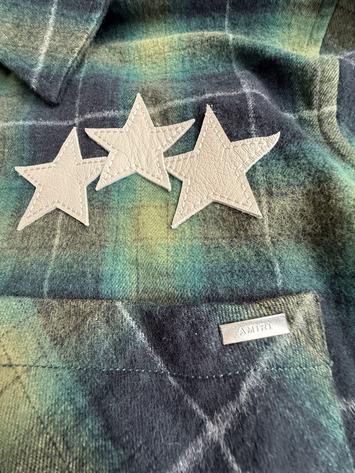 Amiri $990 Amiri leather star patch green flannel check shirt 48 Size US M / EU 48-50 / 2 - 22 Thumbnail