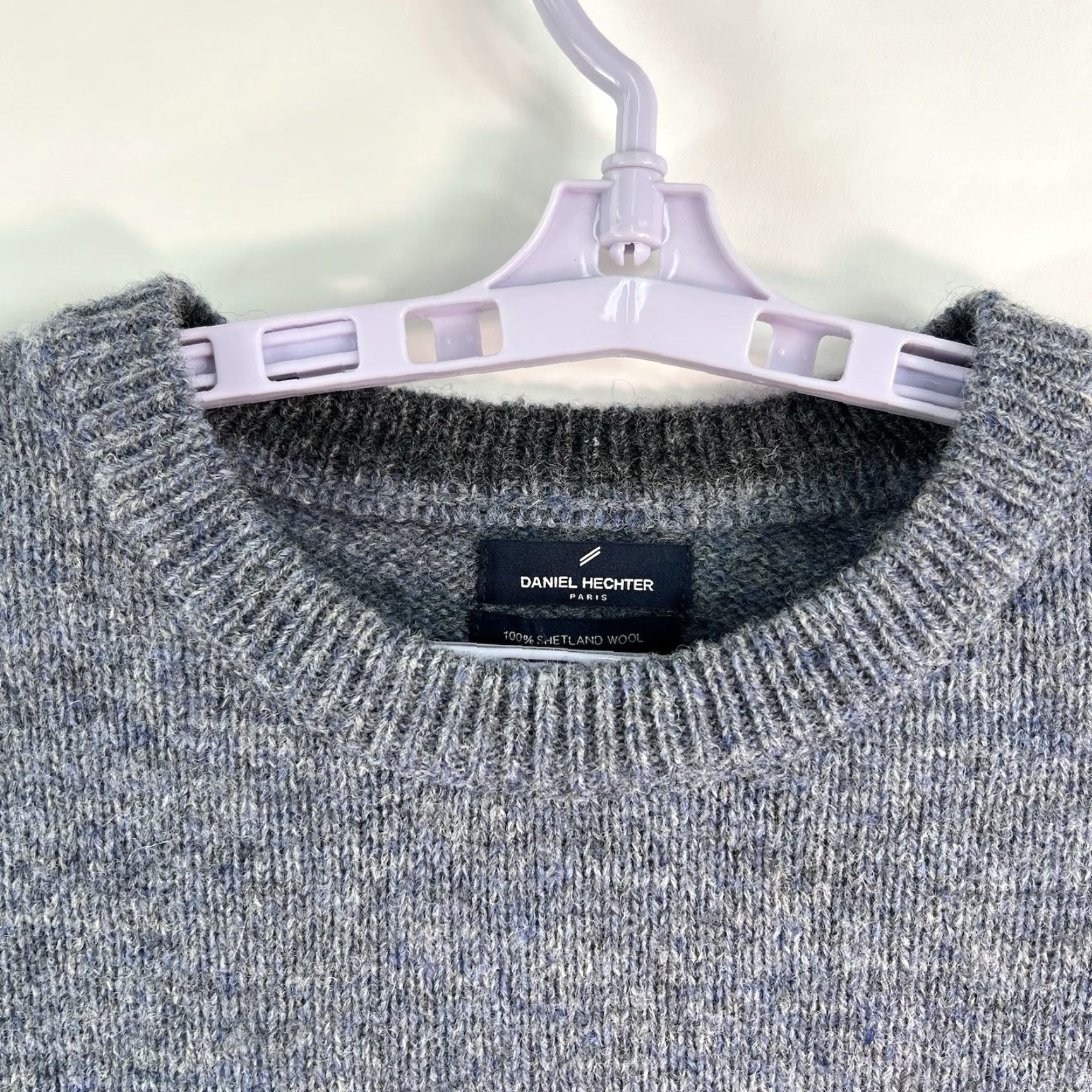 Vintage Daniel Hechter Paris Sweater Men’s L Blue Heather 100% Shetland Wool Pullover Crew Neck Knit Size US L / EU 52-54 / 3 - 3 Thumbnail