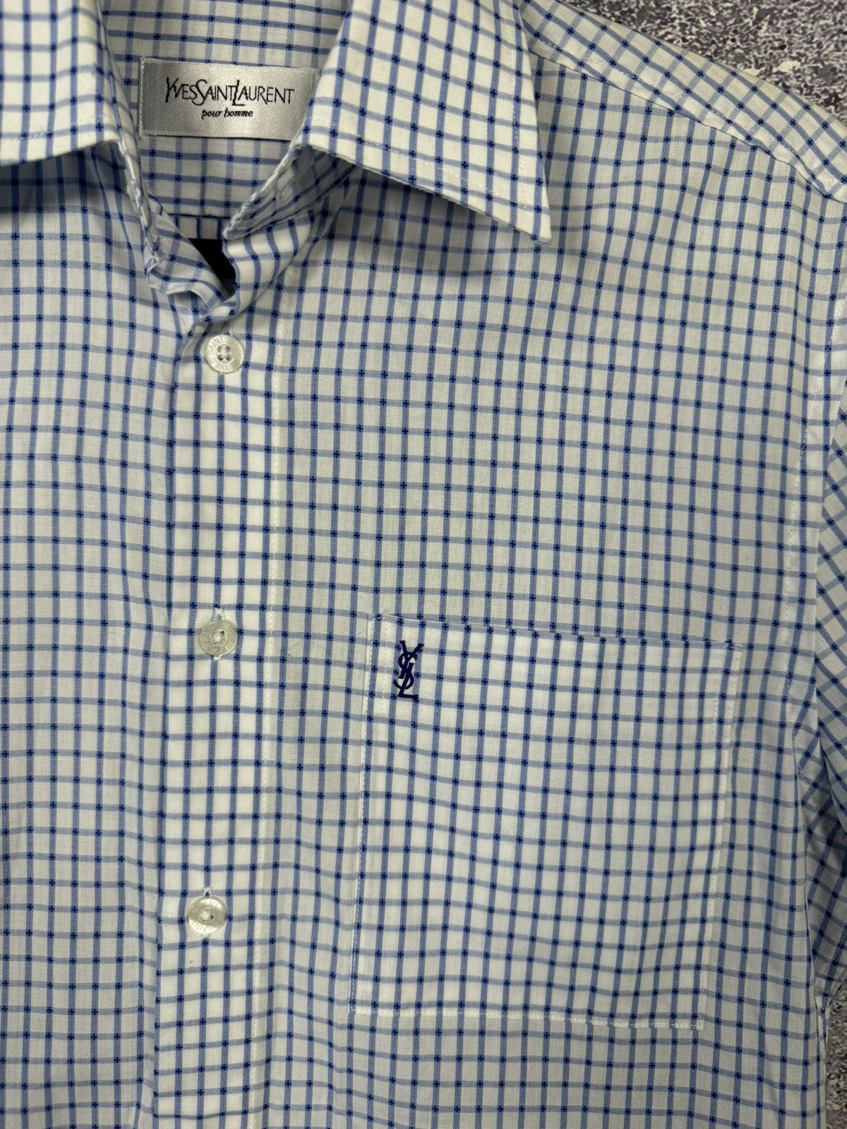 Vintage × Yves Saint Laurent Yves Saint Laurent YSL Check Shirt White Blue Small Size US S / EU 44-46 / 1 - 5 Thumbnail