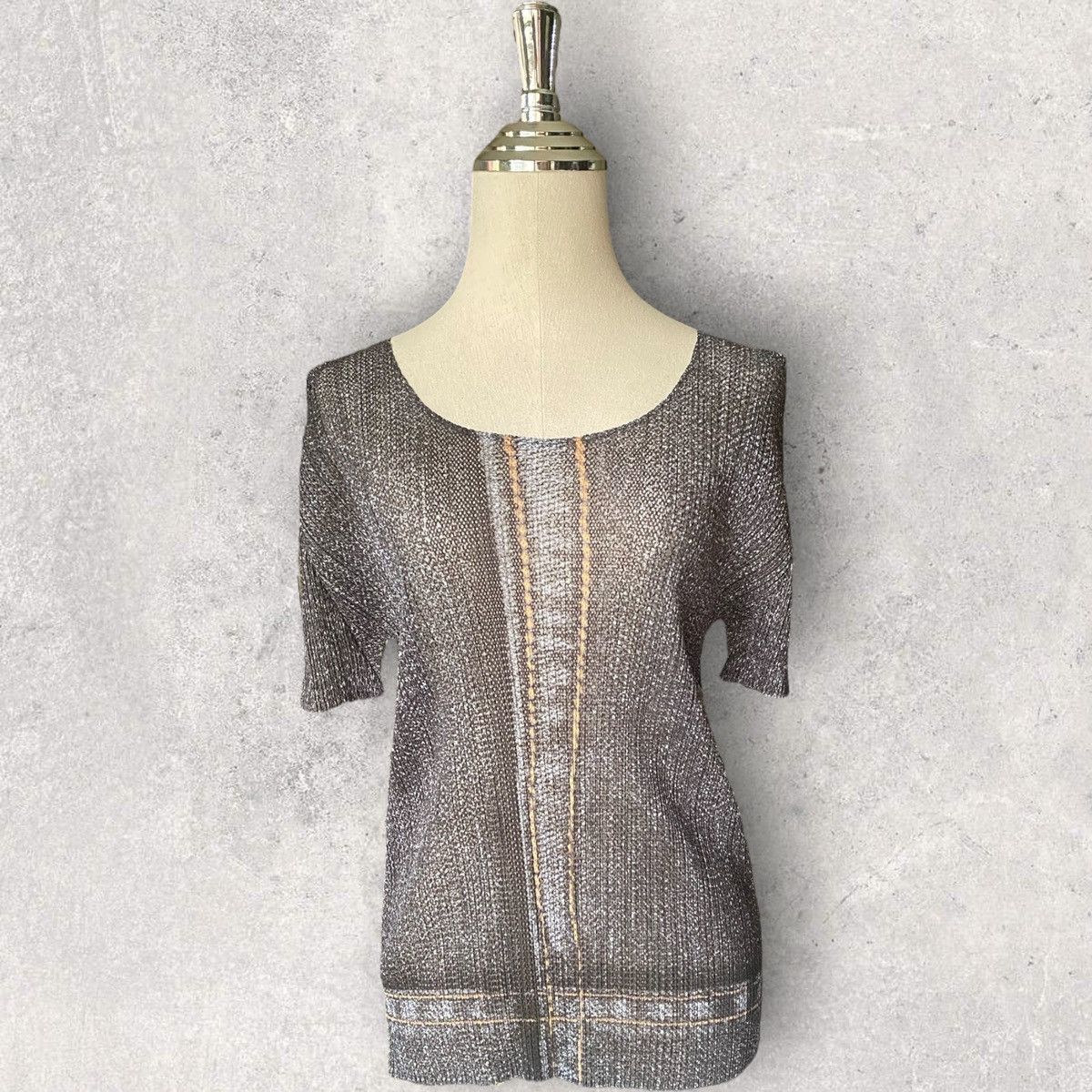 Issey Miyake Pleats Please Denim Trompe l'oeil Blouse Size L / US 10 / IT 46 - 1 Thumbnail