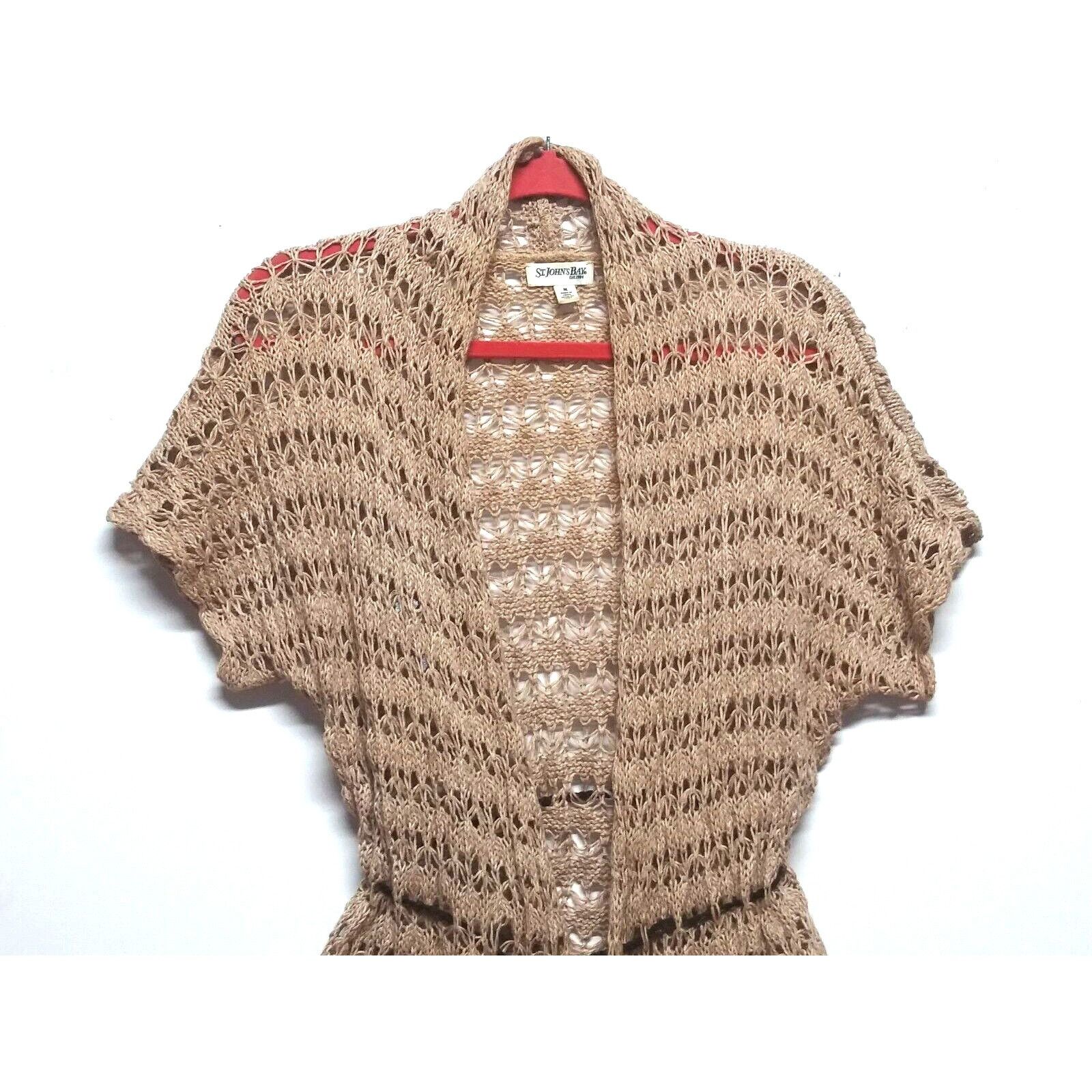 Other Cardigan Sweater Peplum Tan Crochet knit belted Sz M womens Size M / US 6-8 / IT 42-44 - 3 Thumbnail