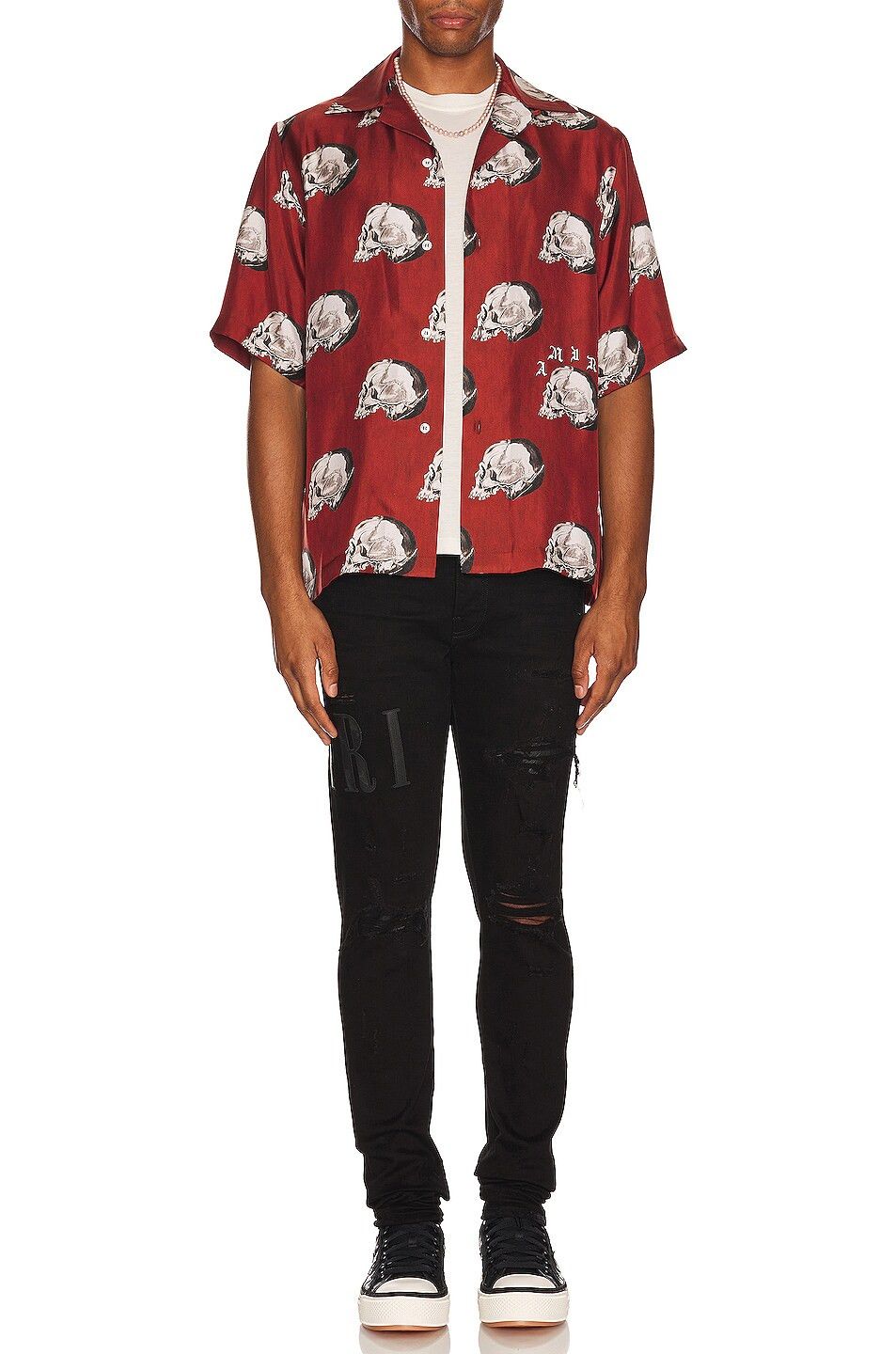 Amiri o1mle0924 All Over Skull Bowling Shirts in Red & White Size US XXL / EU 58 / 5 - 4 Thumbnail