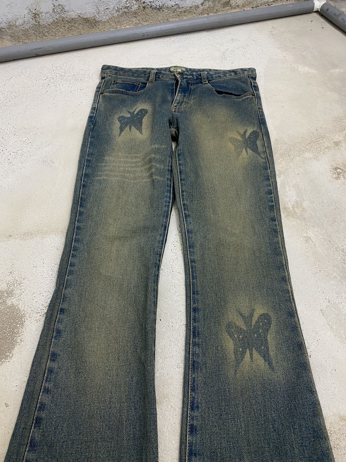 Hysteric Glamour × Japanese Brand × Le Grande Bleu (L.G.B.) Unisex Flare Arezzo Blanconi Seamark Mud Wash Art Butterfly Size US 30 / EU 46 - 5 Thumbnail