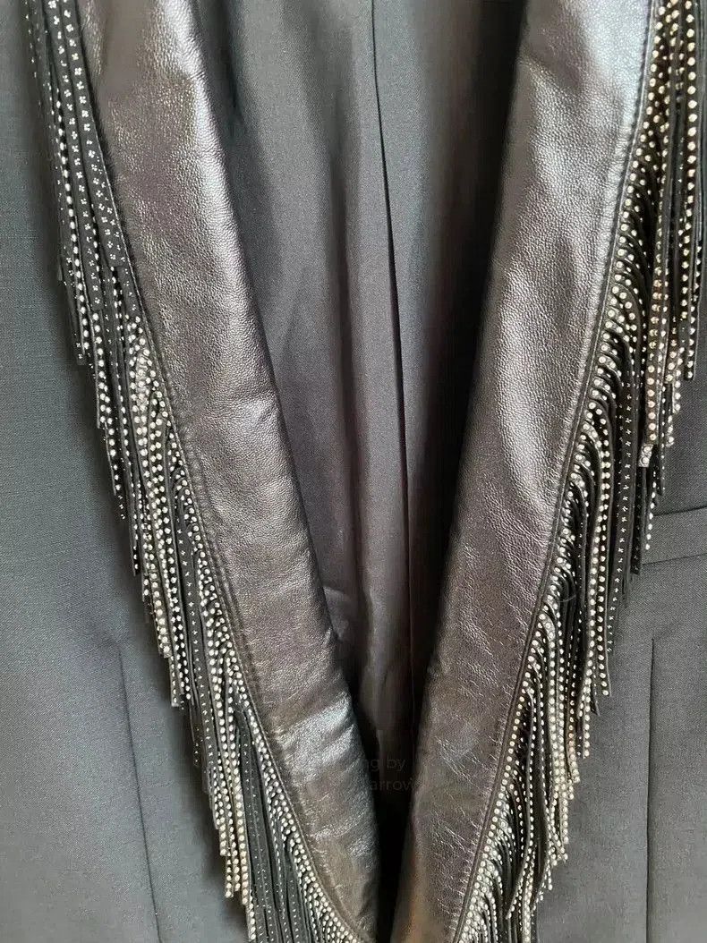 Saint Laurent Paris Saint Laurent Leather Collar Rivet Fringe Blazer Size US M / EU 48-50 / 2 - 7 Thumbnail