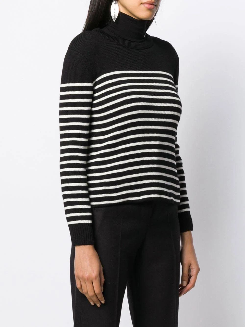 Saint Laurent Paris o1s1wg110924 High-Neck Sweater in Sailor Knit in Black/White Size M / US 6-8 / IT 42-44 - 3 Thumbnail