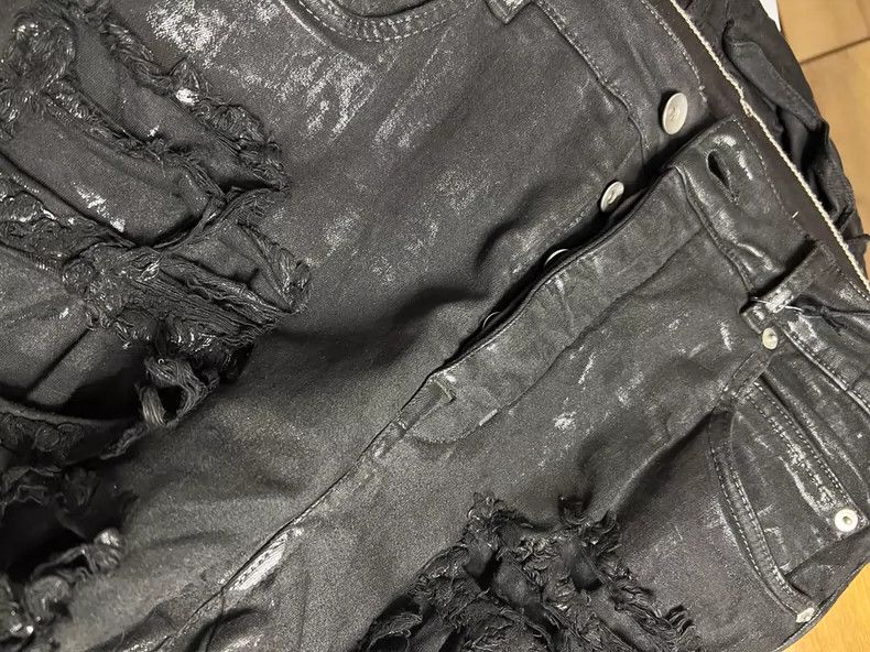 Rick Owens Rick Owens Black Destruction Wax Coated Jeans Size US 31 - 8 Thumbnail