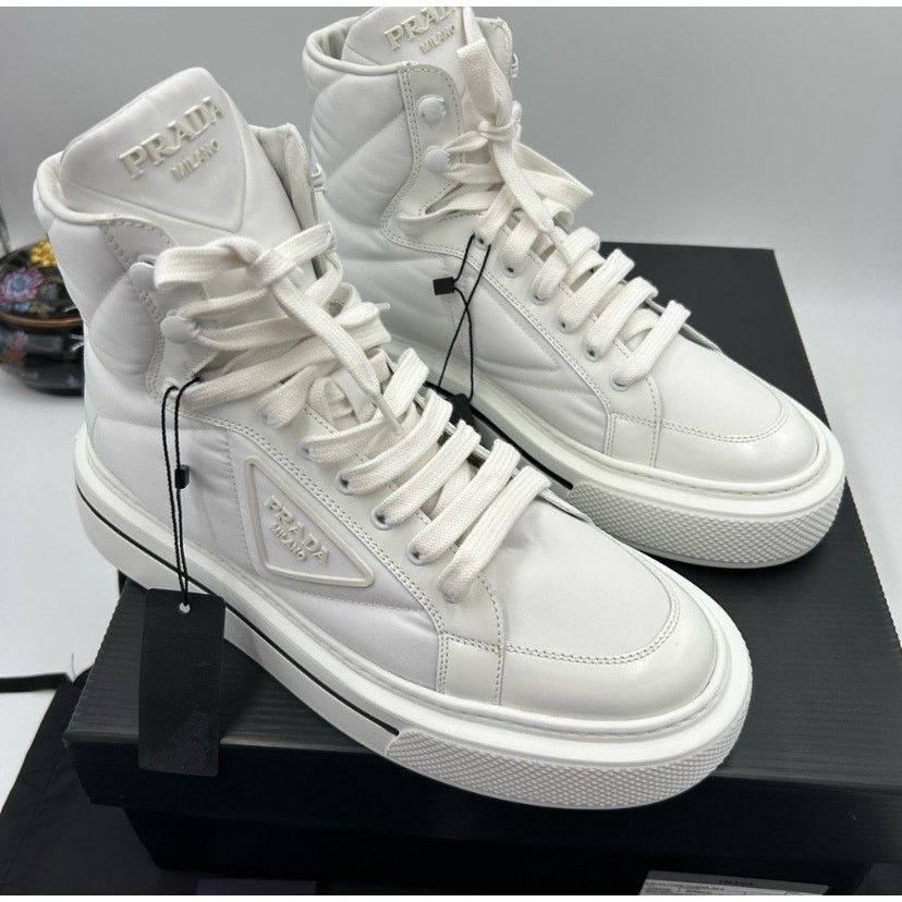 Prada Women's Prada re-nylon leather hightop sneakers size 39.5 Size US 9.5 / IT 39.5 - 5 Thumbnail