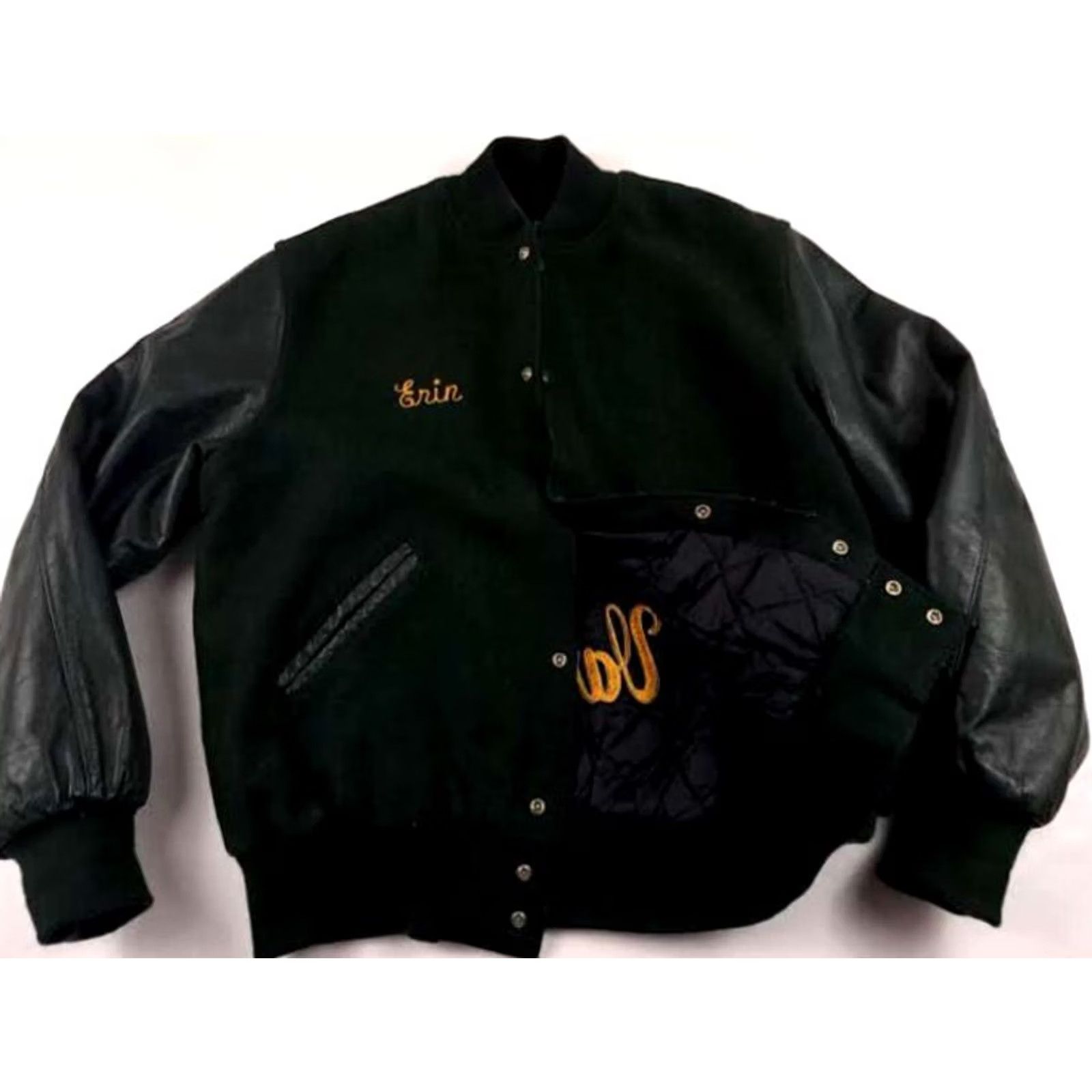 Holloway Holloway Varsity Jacket L Leather Sleeved Dark Green Unisex Adults Size L Green Varsity Jacket Size US L / EU 52-54 / 3 - 4 Thumbnail