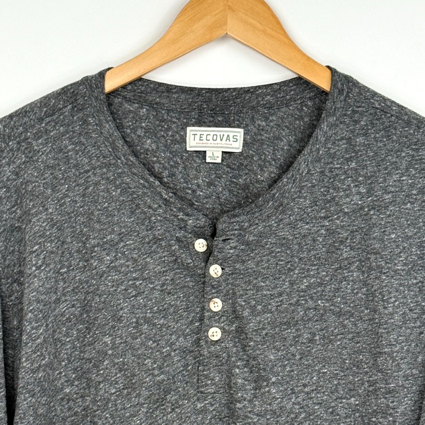 Tecovas Tecovas Shirt Mens L Henley Long Sleeve Heather Gray Button Size US L / EU 52-54 / 3 - 4 Thumbnail