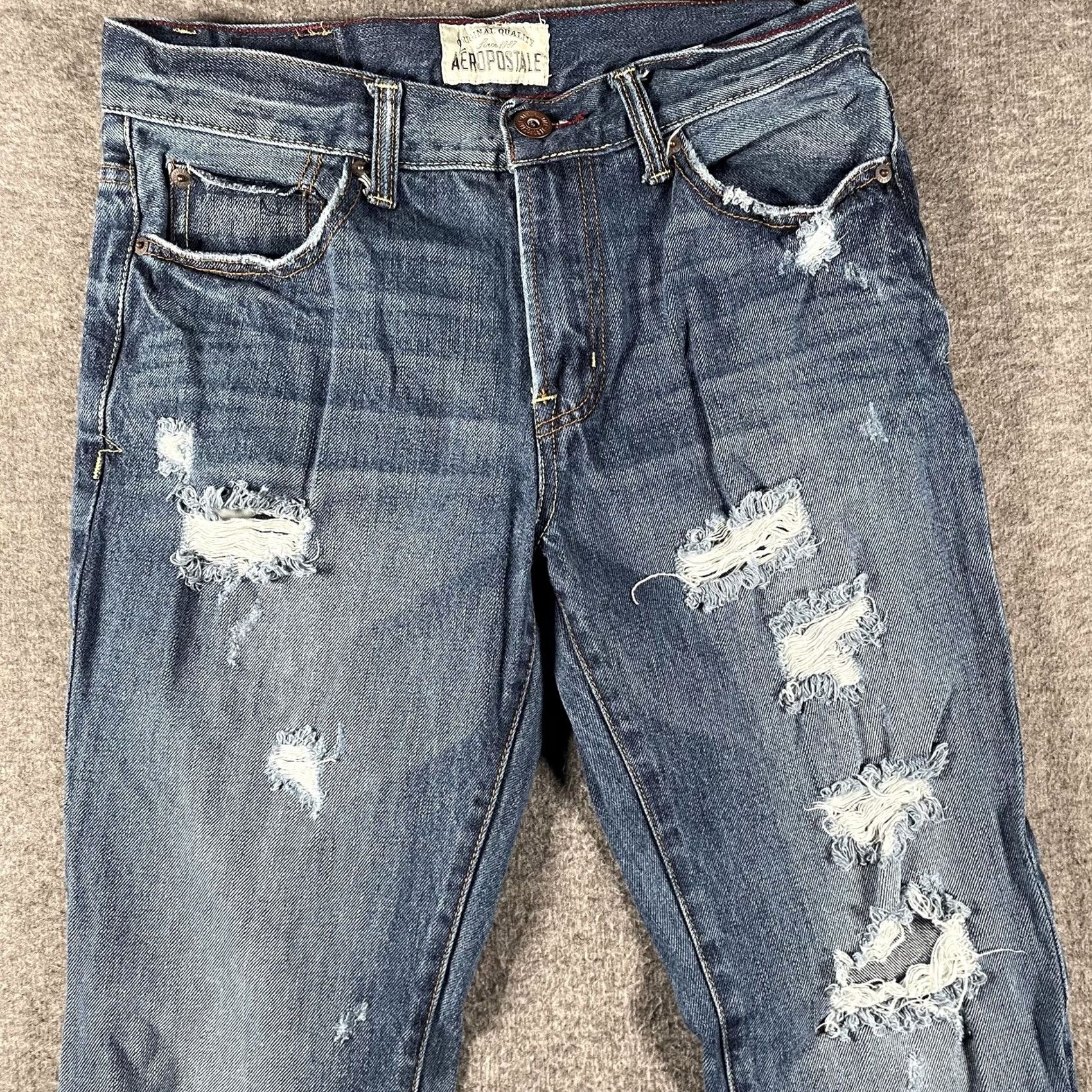 Vintage Aéropostale Jeans Mens 30x30 Blue Driggs Slim Bootcut Distressed Ripped Denim Size US 30 / EU 46 - 3 Thumbnail