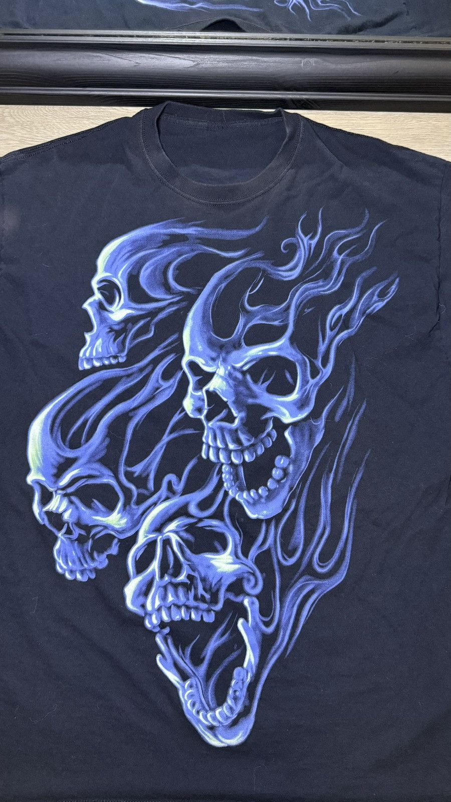 Affliction Y2K 2000s Blue Flaming Skulls Shirt Size US XL / EU 56 / 4 - 2 Thumbnail