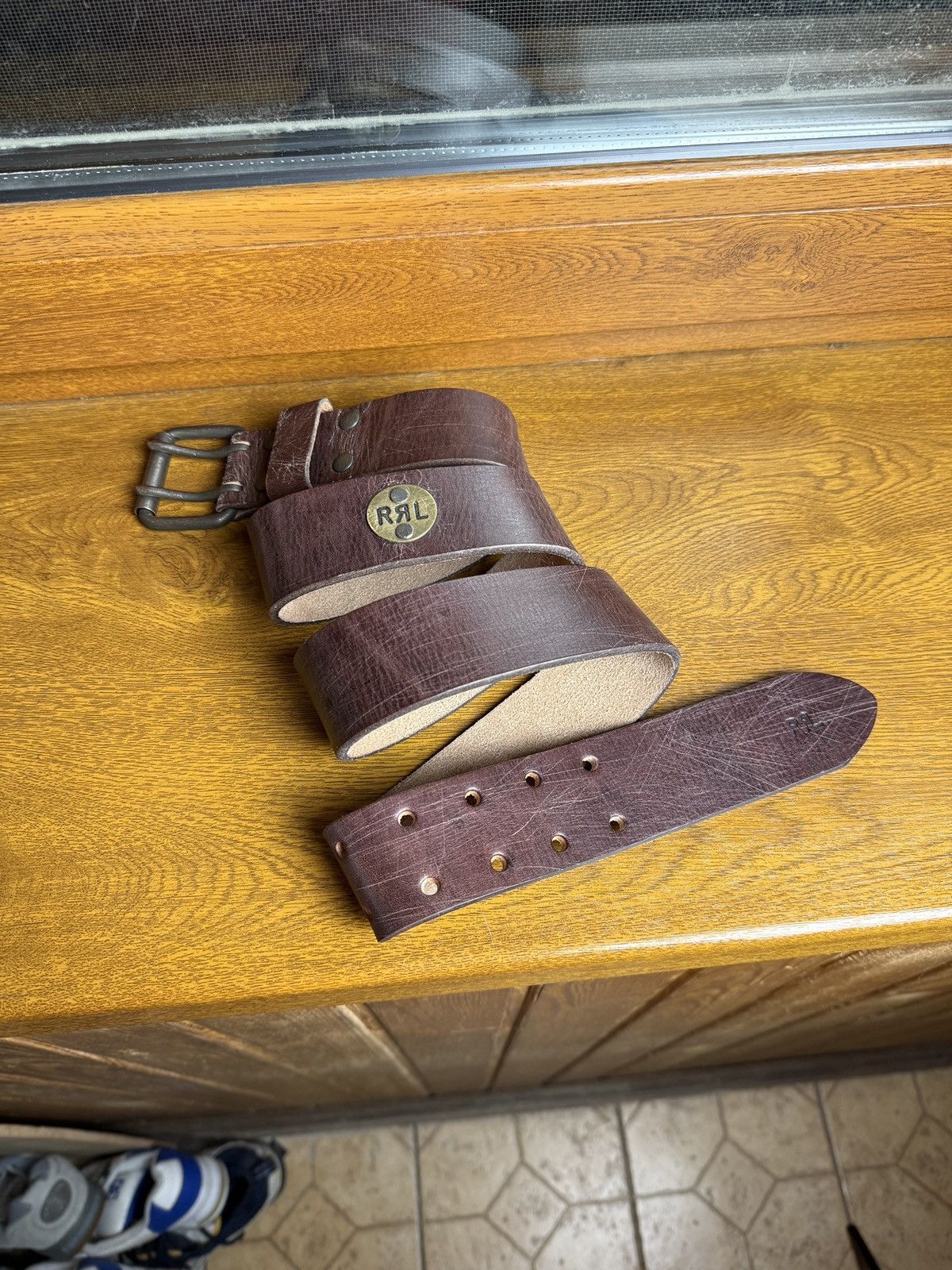 RRL Double RL Ralph Lauren Leather Belt Metal Logo