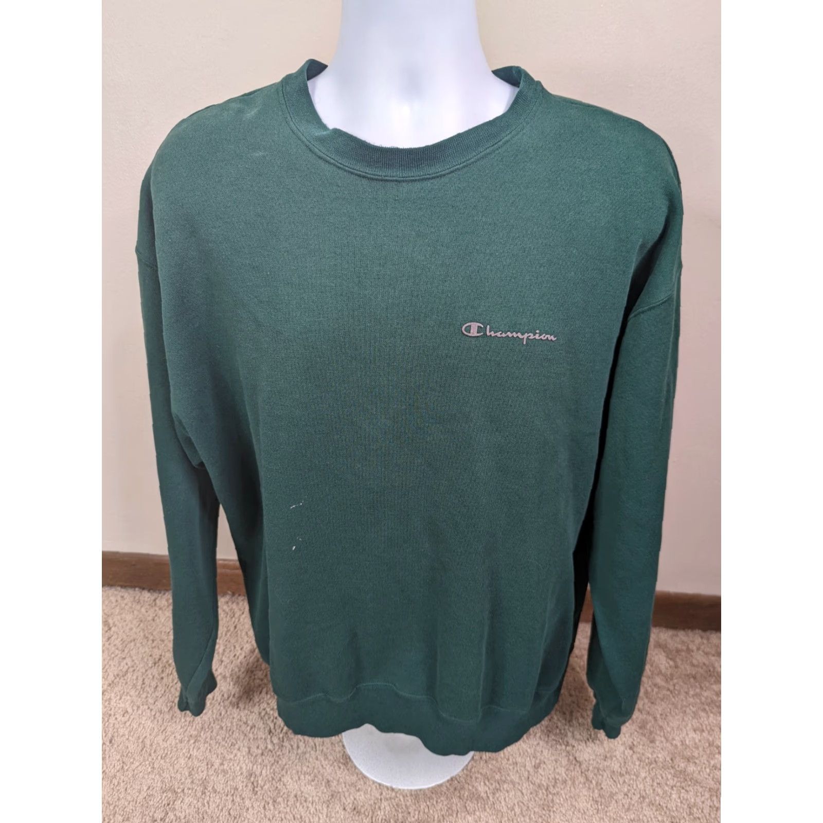Champion VINTAGE Champion Men's XL Logo Pullover Crewneck Sweatshirt Distressed Green - Sweatshirt - Logo Mens XL Green 90s Size US XL / EU 56 / 4 - 2 Thumbnail