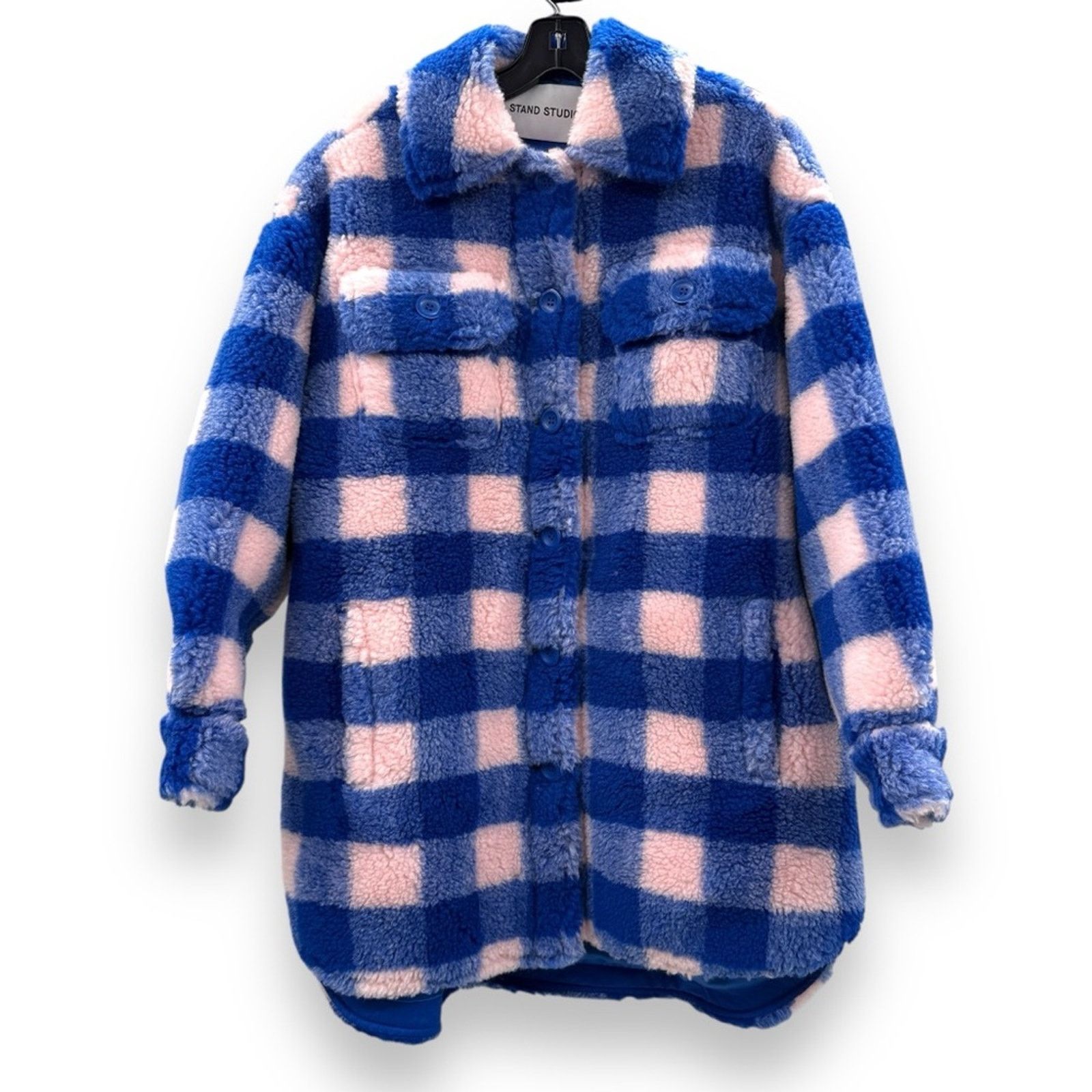 STAND STUDIO Stand Studio Sabi Oversized Blue & Pink Plaid Shacket Jacket Size XXS / US 00 / IT 34 - 3 Thumbnail