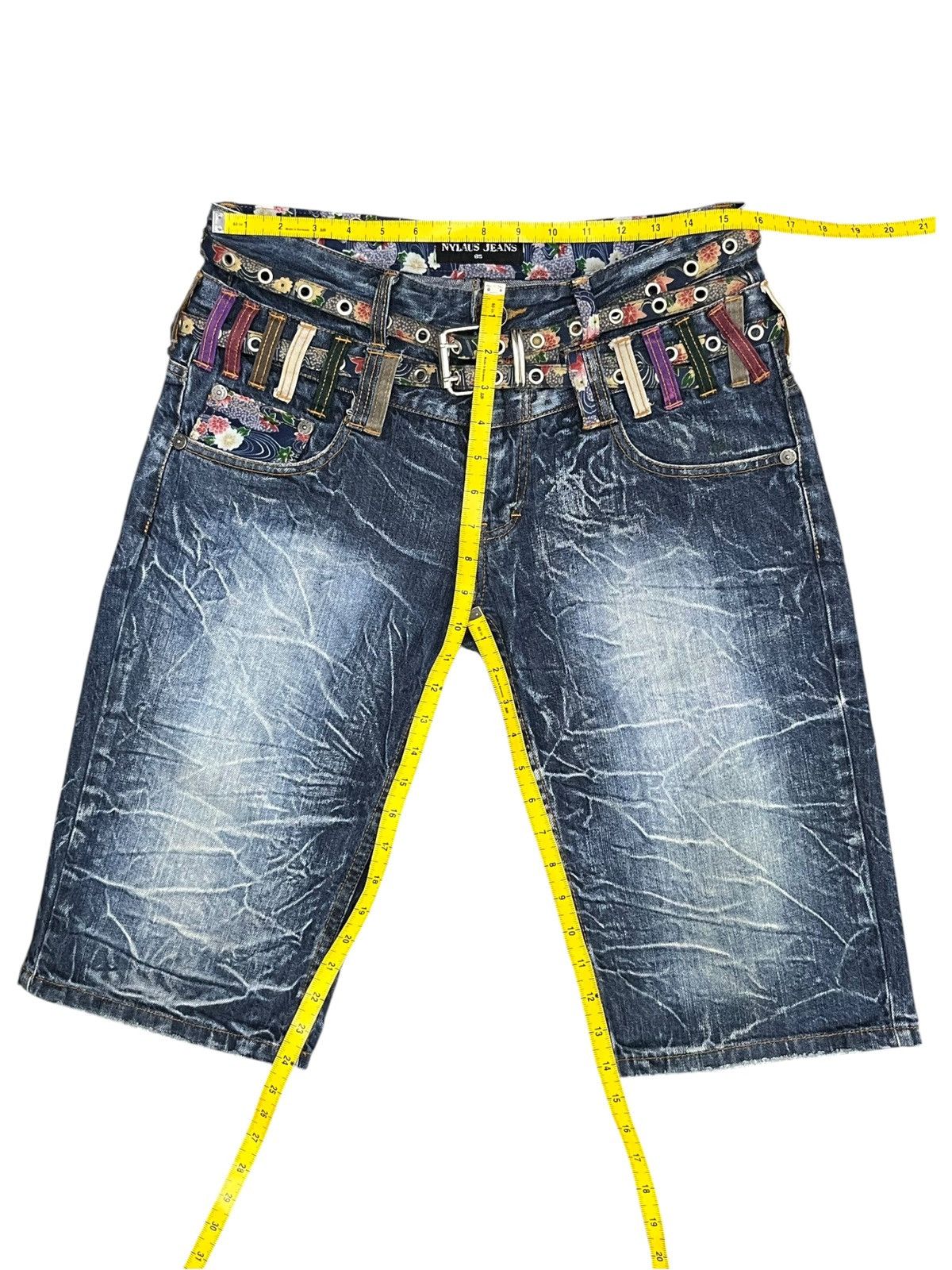 Killer Acid Rare Nylaus Double Waist Belted Acid Wash Shorts Japan Size US 31 - 10 Thumbnail