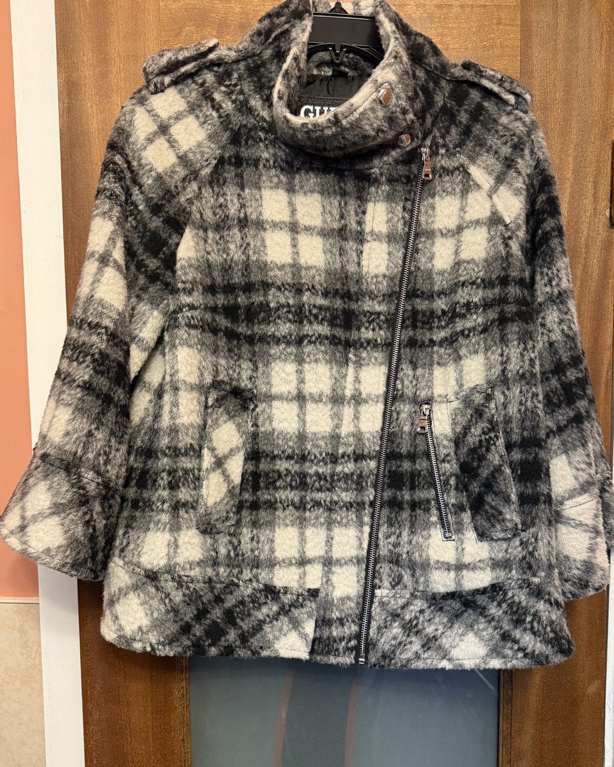 Guess Guess Los Angeles B&W Plaid Wool Moto 3/4 Sleeve Y2K Jacket Size S / US 4 / IT 40 - 1 Thumbnail
