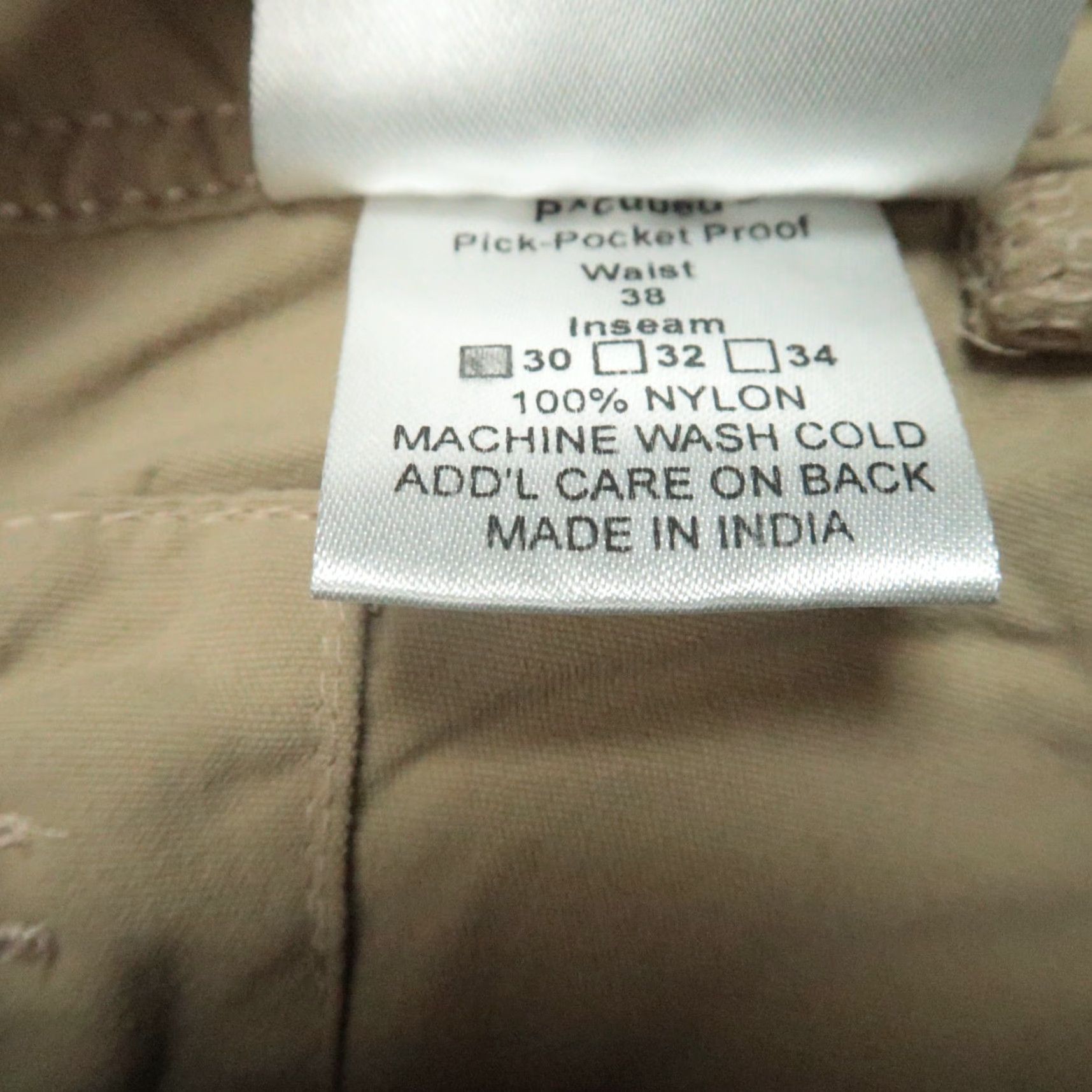 Clothing Arts Pants Men 38x30 Cargo Pocket Khaki Beige Nylon Regular Straight Inseam 30 Travel Casual Formal Business Pocket Pockets Cargo Size 38